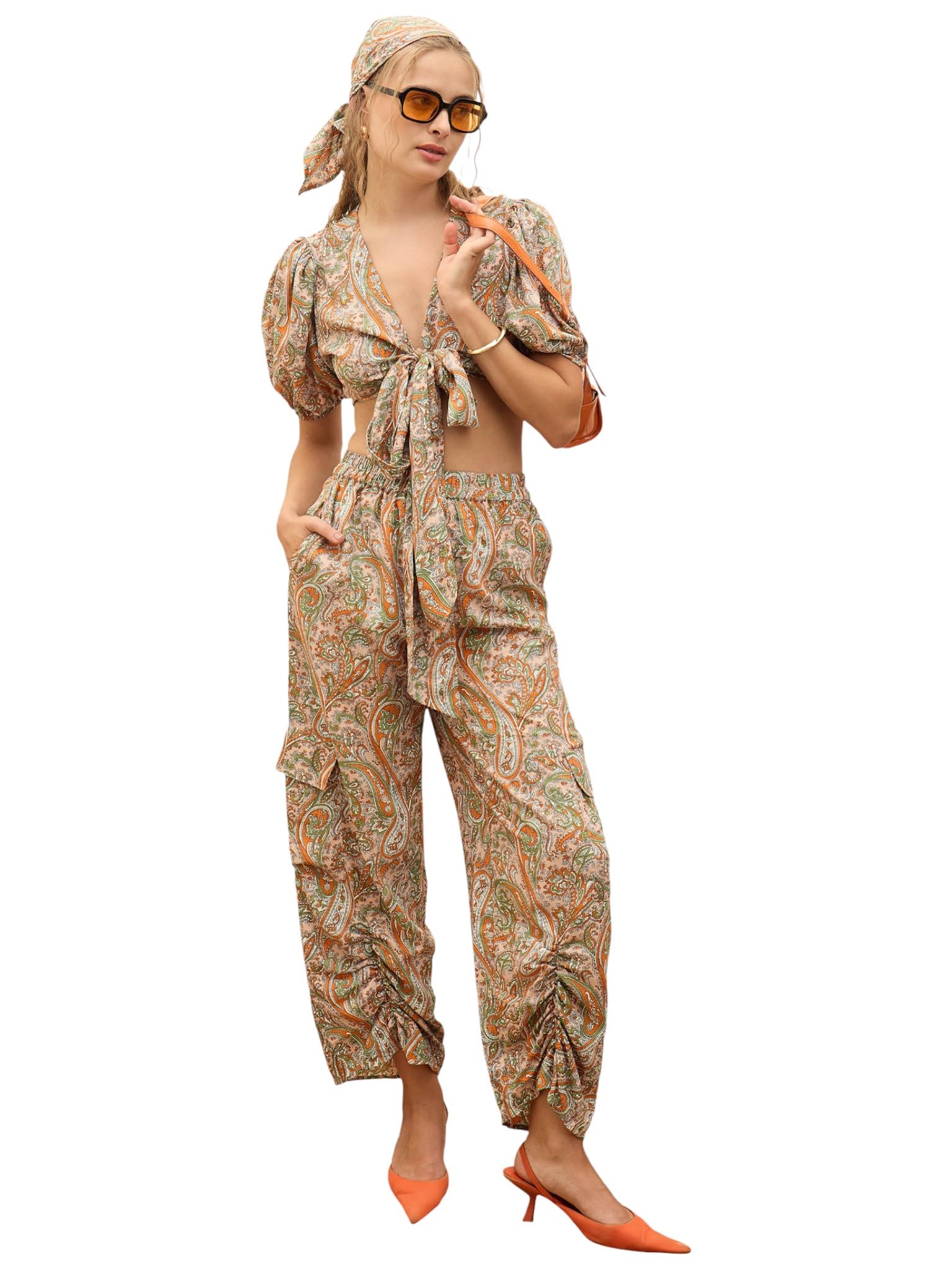 sassafras Women's Paisley Printed Crop Top with Joggers-picture-32