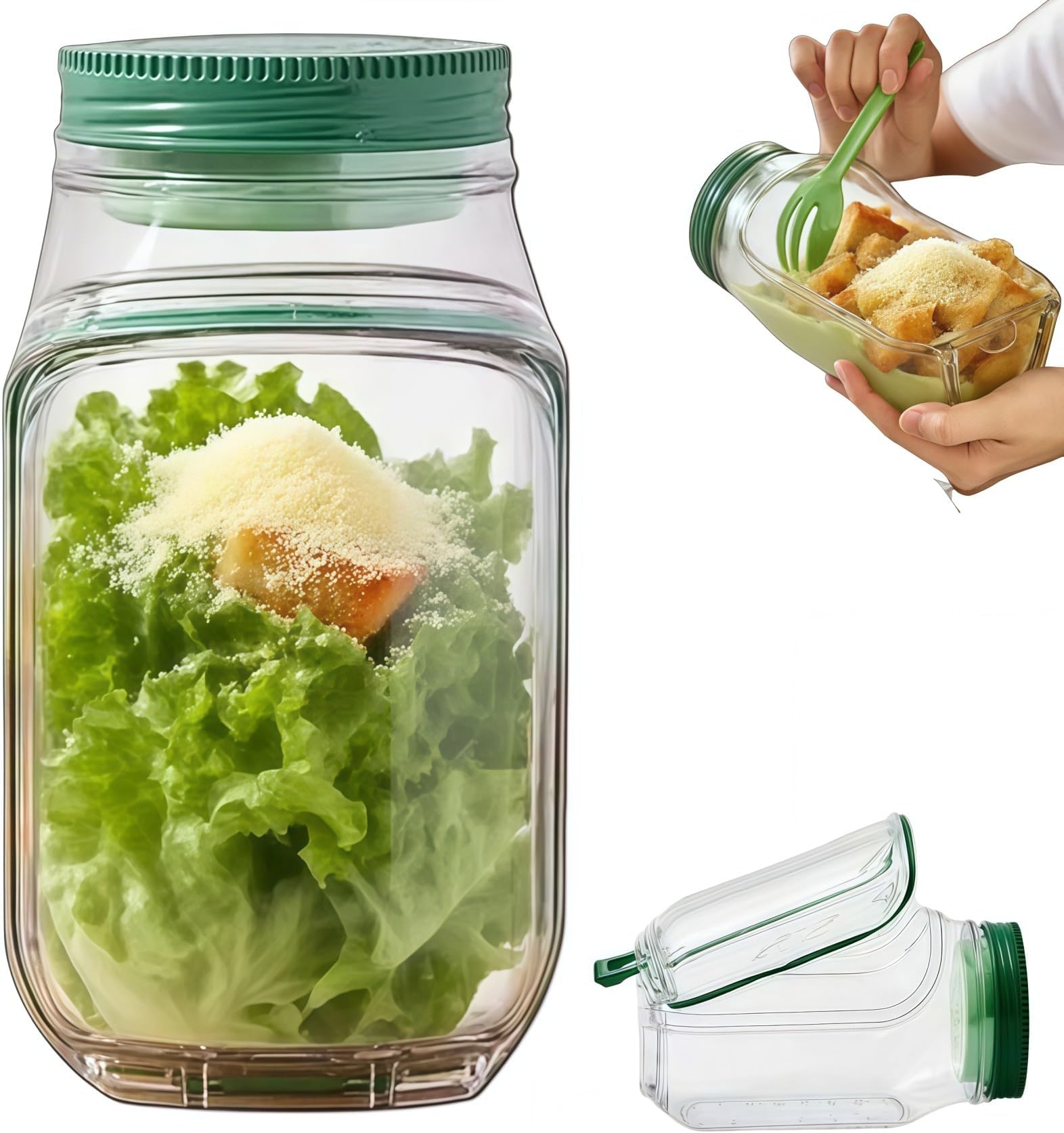 Salad Pod Mason Jar Side Open Container For Lunch With Opening Pot Dressing Cup Shaker Original Kitchen Saladpod Bottle Bowl Portable Lids Plastic Opens Sald - Leakproof Container (1PC)
