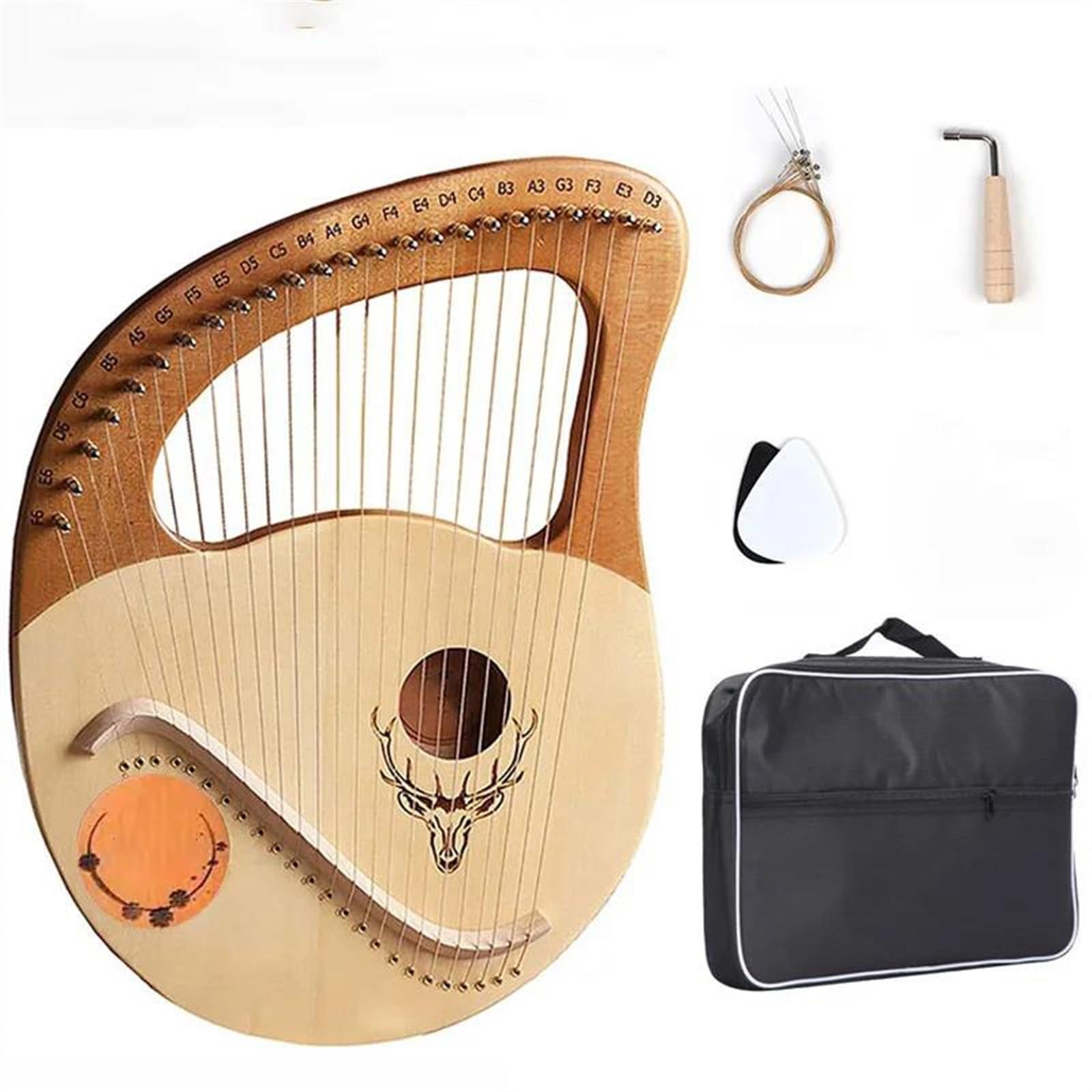 16/19/21/24 Corde Arpa In Legno Di Mogano Strumento Musicale Lira Arpa Con Chiave Di Accordatura Corde Di Ricambio(24 Wood)