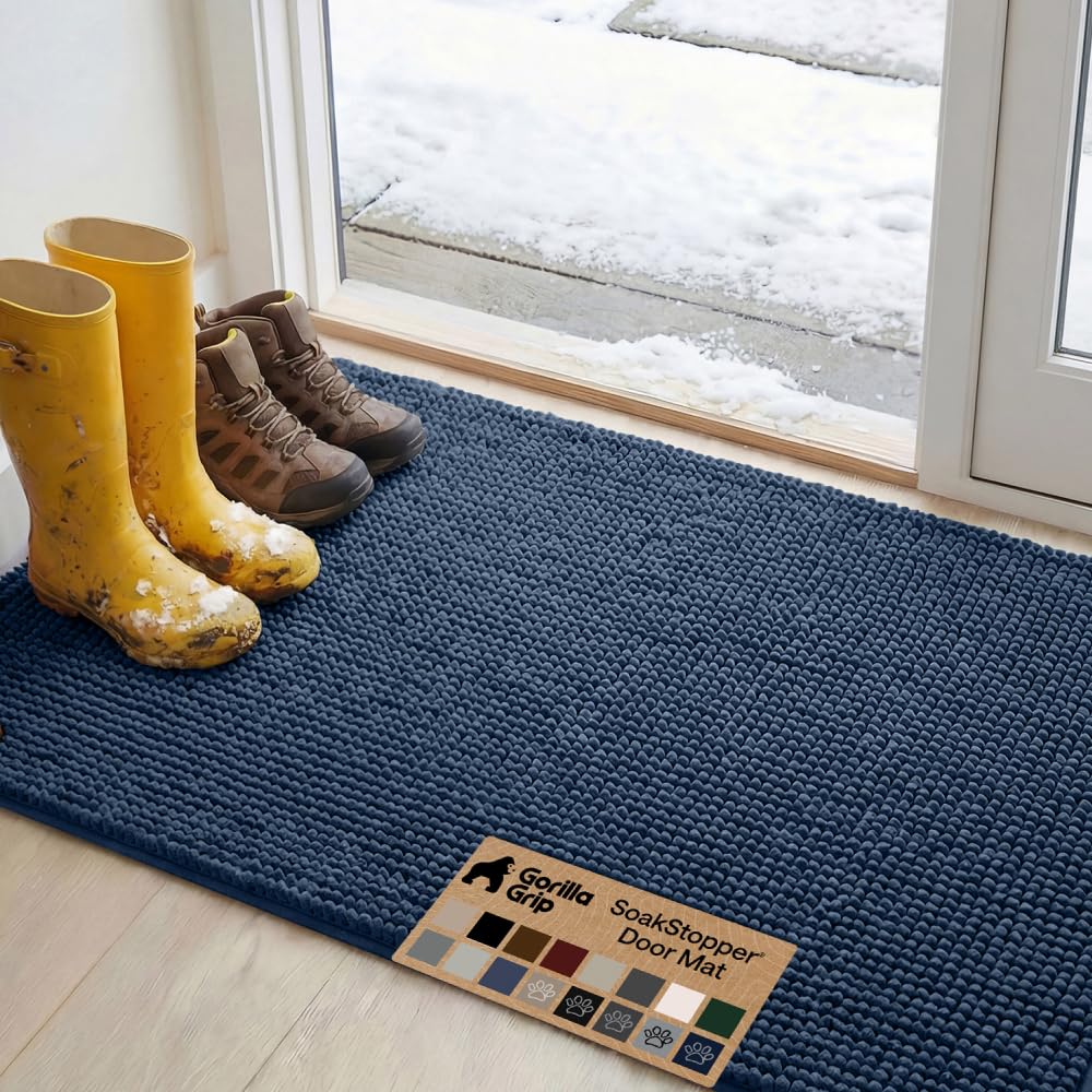 GORILLA GRIP SoakSTOPPER Dog Door Mat, Machine Wash and Dry, 48x30 Navy