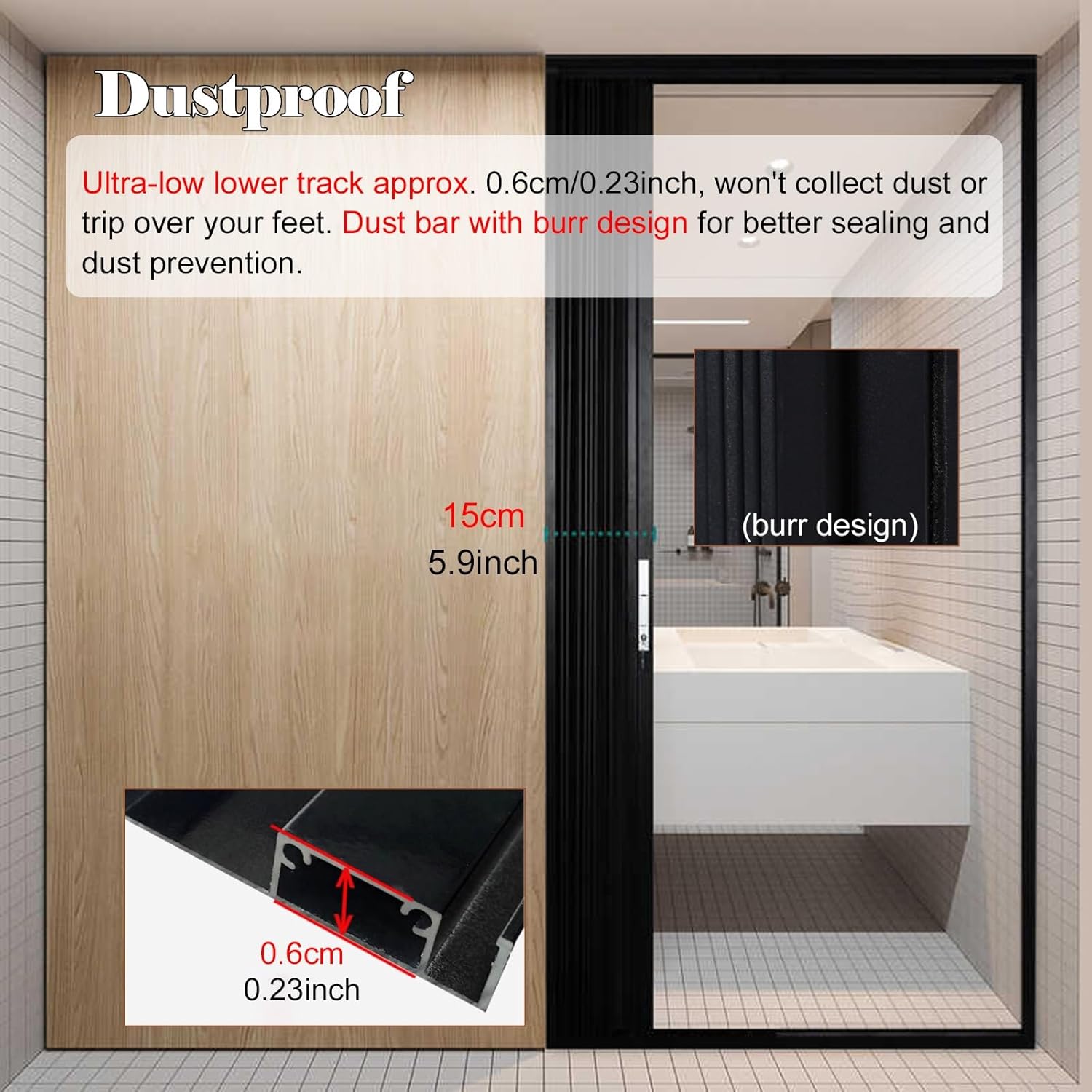 Customizable Folding Doors Kit with Lock, No Drilling Interior Accordion Door with Acrylic Glass, Household Large Room Divider Sliding Door for Bathroom Kitchen Attic(115x185cm/45x73in)