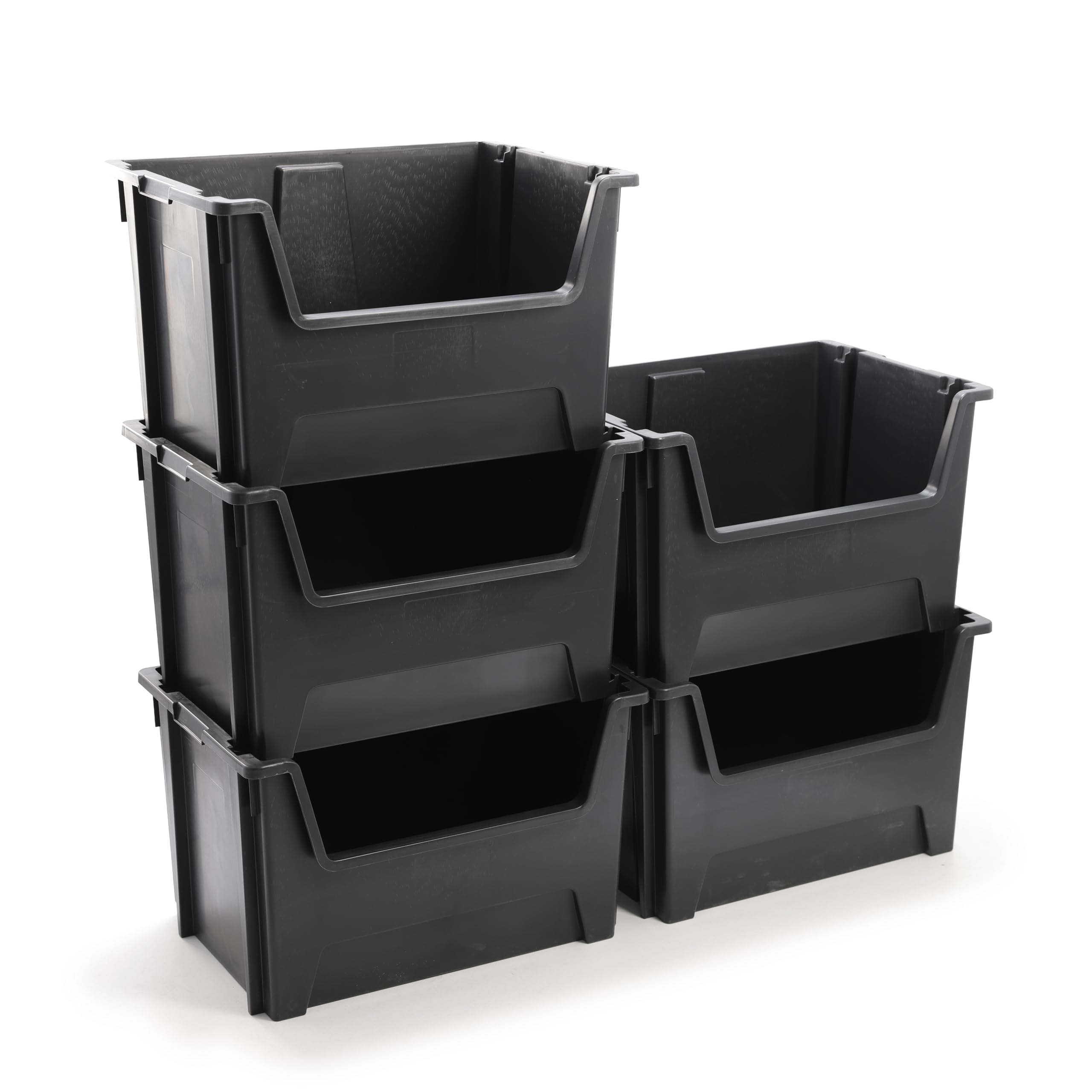 Bigdug Black Essentials Large Stacking Pick Bin - 400H X 650W X 455D Mm - 75L Capacity Plastic Storage Boxes (, Pack Of 5)