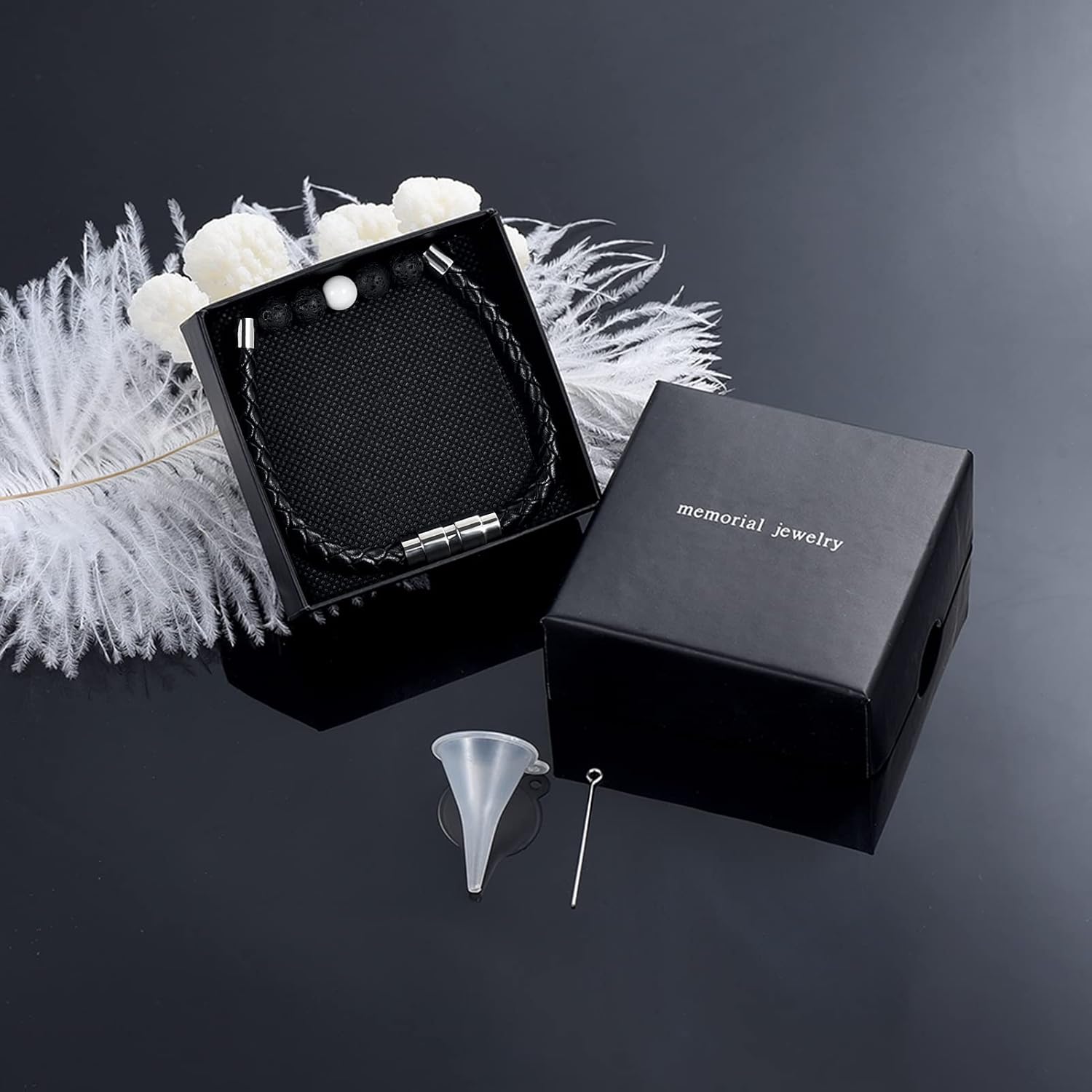 Leather Cremation Memorial Urn Bracelet Lava Stone 316L Stainless Steel Cremation Bangle Keepsake Urn Bracelet for Ashes