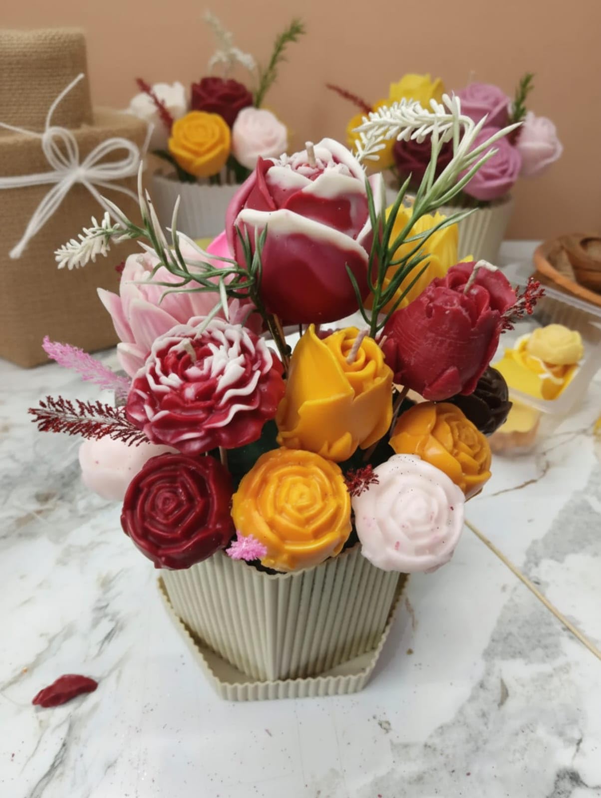 Flower Pot Bouquet Scented Candles with Premium Fragrances | Decorative Aromatherapy Candle for Home Decor, Stress Relief, Gifting & Festive Use (1, Multicolor 1)-image-9