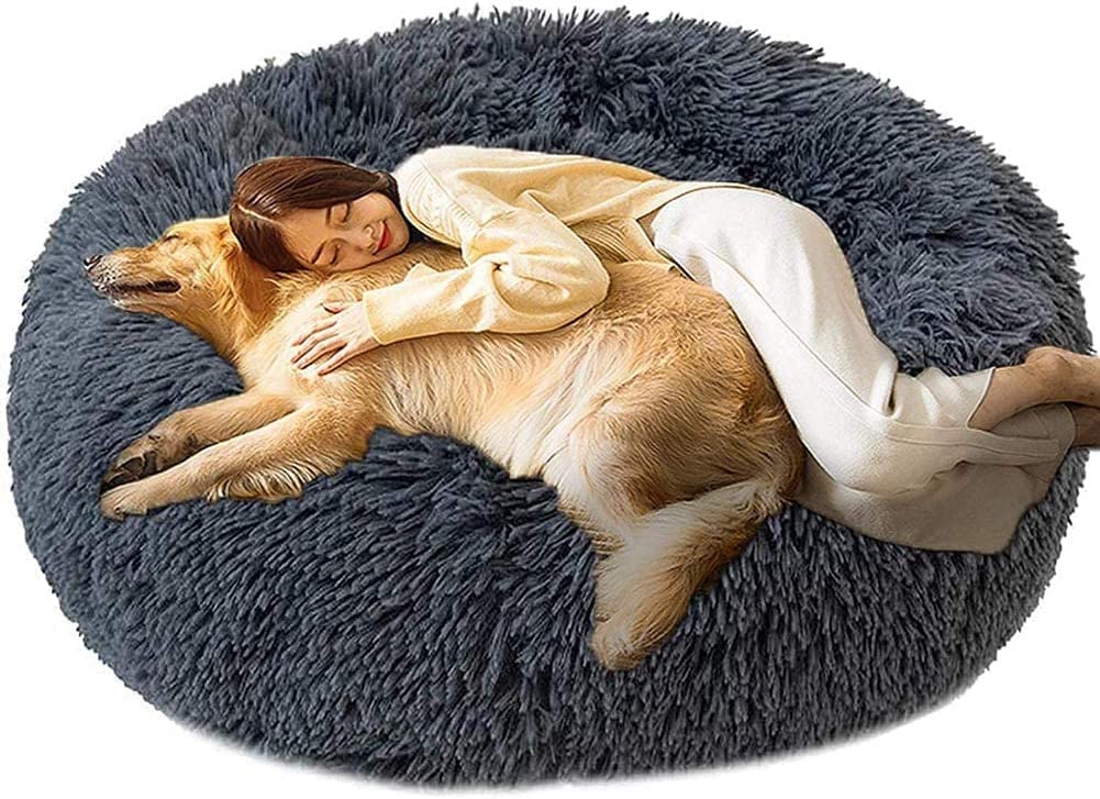 Lit Moelleux Rond pour Chien XXXL,Panier pour Chien Moyen Taille XXL,Puppy Love Panier Chien Orthopedique,Coussin Chien Anti Stress,Tapis Chien Grande Taille Lavable Apaisant