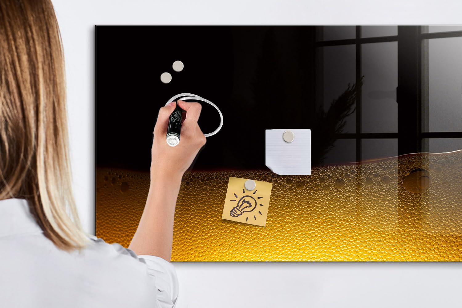 Glas-Magnettafel Mit Motiv 120x60 cm Orangensaft Weißer Stift | Neodym Magnete 5 | Schwamm | Zubehör-Set | Starke | Haftkraft | Taftel-Set | Zubehör | Marker-Set | Notiztafel