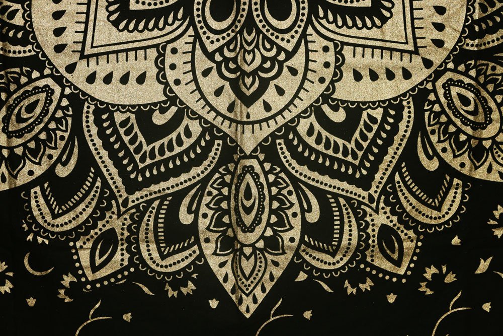 FUTURE - Arazzo fatto a mano, con mandala, colore: nero e oro, stile indiano