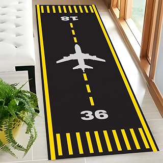 Airplane Runway Runner, Track Aircraft Plane Area Road Pattern Rug, Aviation Decor na56.6 (39”x118”)=100x300cm