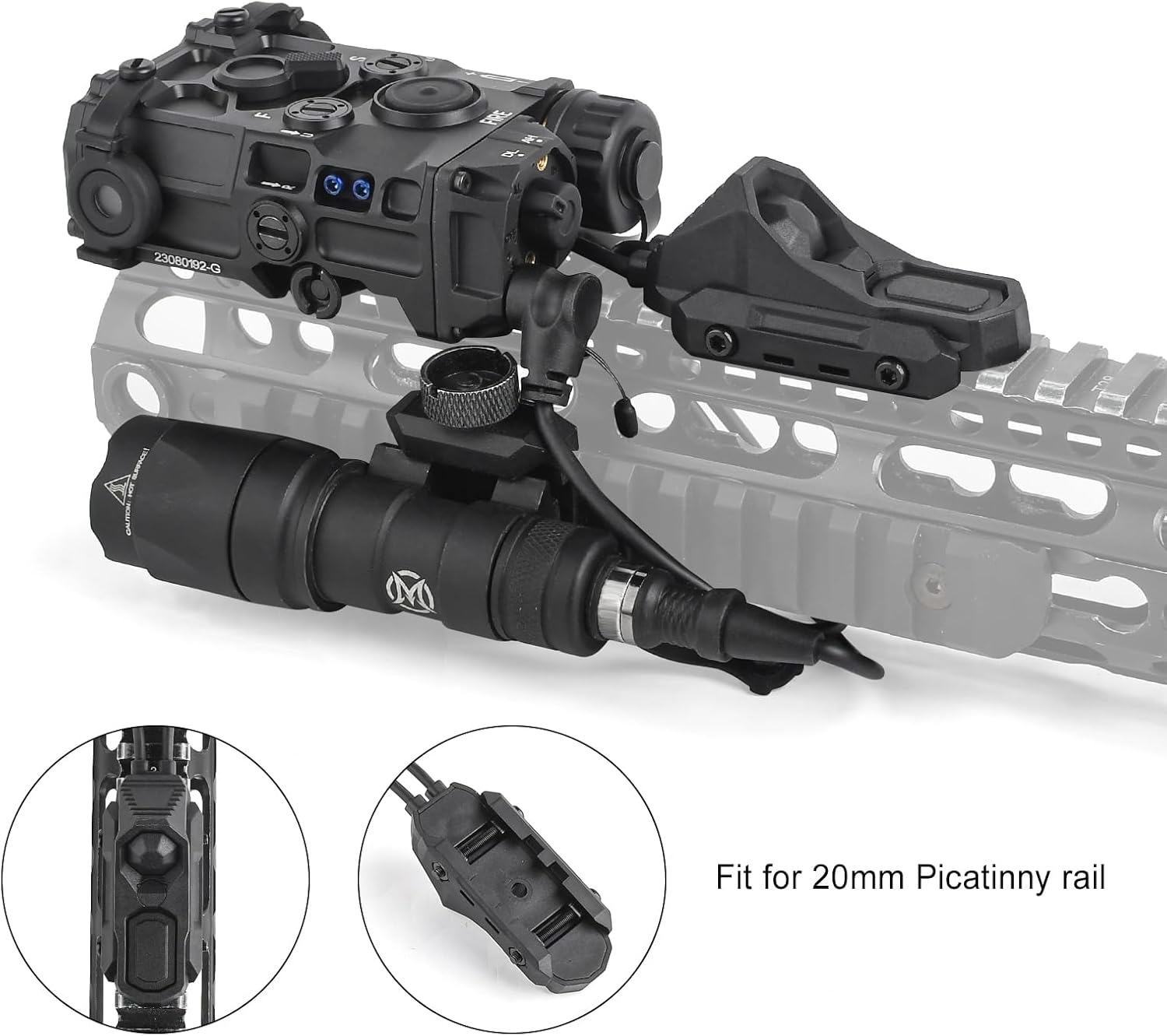 Dual Pressure Switch, Tactical Light Switch with SF + Crane Plug for M300/M600 Flashlights + PEQ DBAL NGAL, Fit for 20mm Picatinny Mlok Keymod Rail