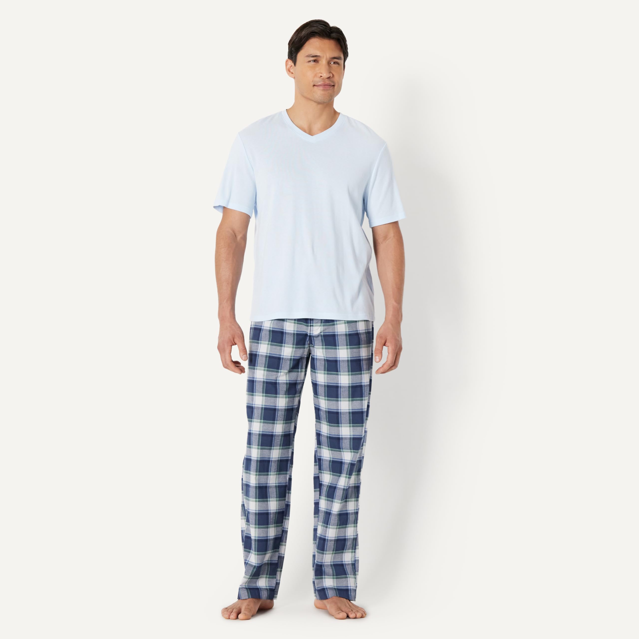 Amazon Essentials Pantalones de Pijama de Popelina de Algodón de Corte Recto con Cintura Elástica con Cordón Hombre