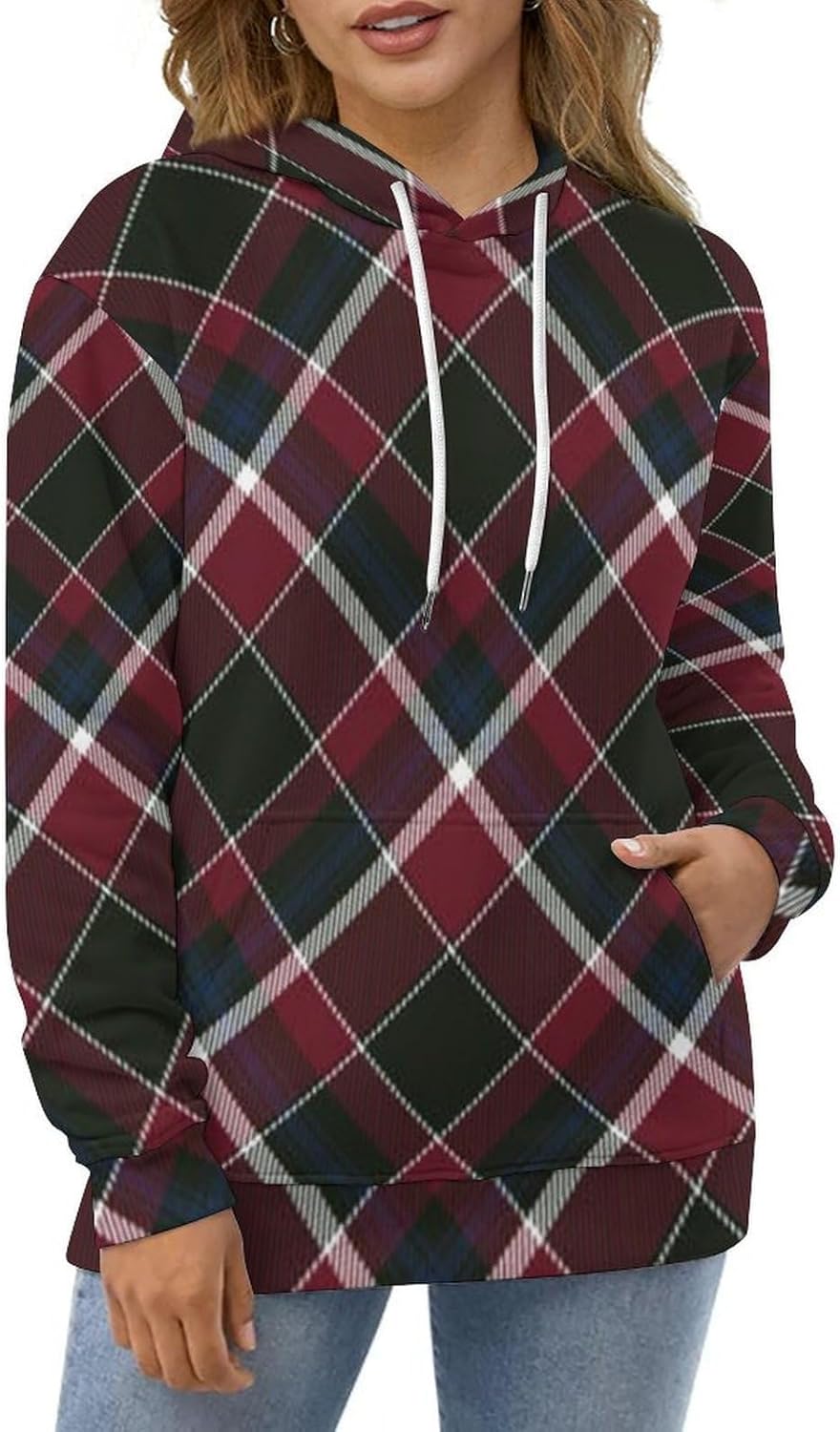 Red And Black Plaid Cage Adult Unisex Hoodie Winter Casual Fashion Striped Sweatshirt