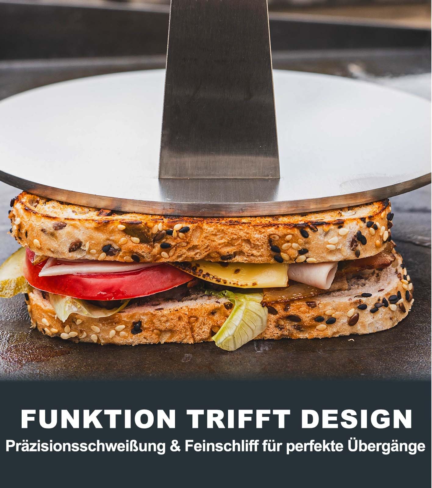 Grill Gewicht aus 304 Edelstahl – Smash Burgerpresse (1,42 kg Ø 20.5 cm) mit Hitzeabweisendem Holzgriff, für Schnelle Kruste auf Burgern & Steaks