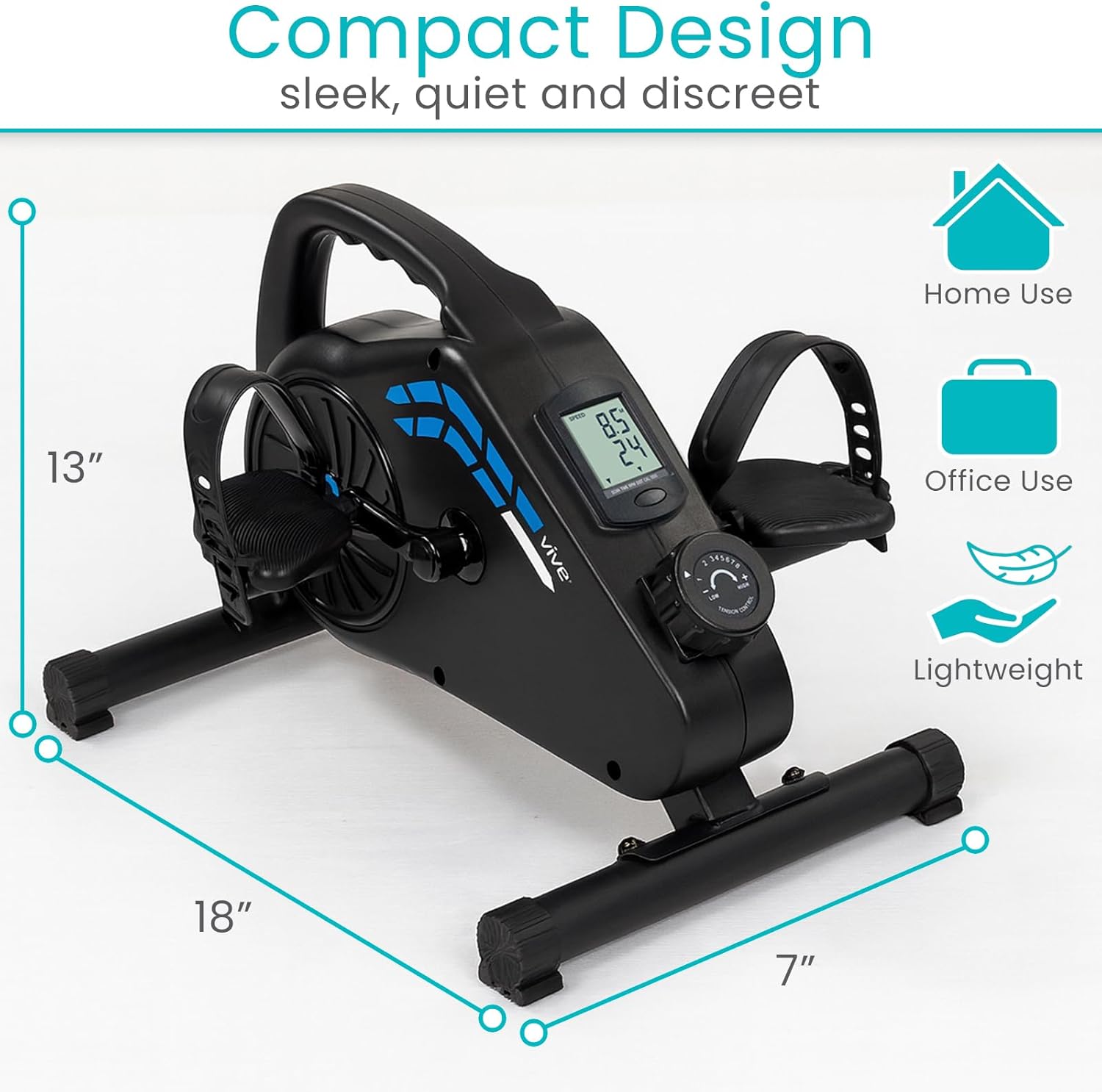 Vive Under Desk Bike Pedal Exerciser - Stationary Exercise Leg Peddler - Low Impact, Portable Mini Cycle Bike for Under Your Office Desk - For Arm or Foot - Small, Sit-Down Recumbent Equipment Machine