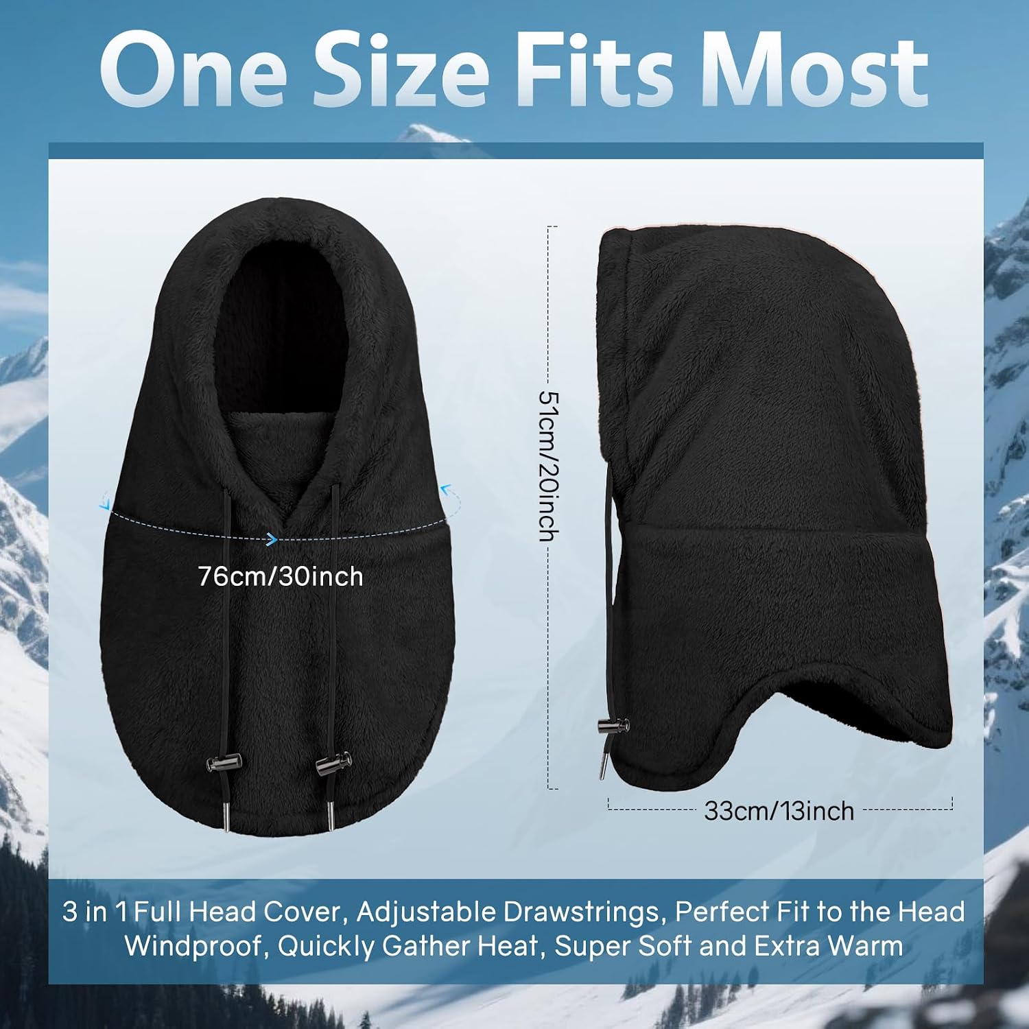 Balaclava Winter Ski Mask for Men Women Windproof Warm Face Mask Hooded Scarf Fleece Neck Warmer
