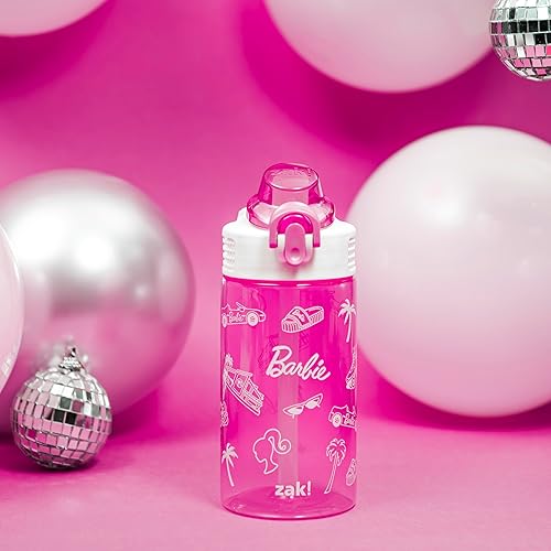 Miniatura 9 de Zak Designs Sage Barbie Botella de agua para niños, escuela o viajes, plástico duradero, 16onzas, con popote, asa, tapa, boquilla abatible, a prueba