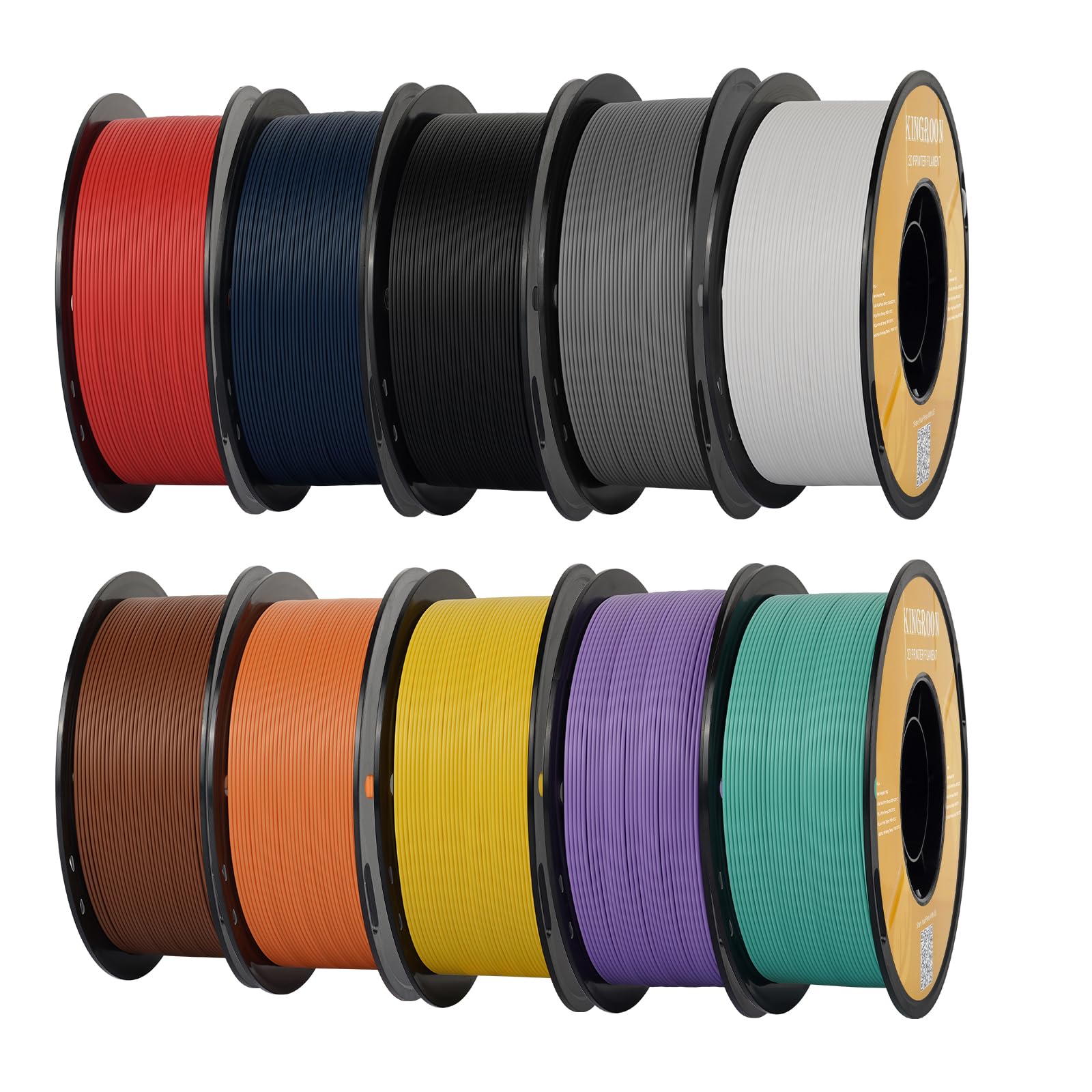 Kingroon Matte PLA Filament 1.75mm 3D Printer Filament Matte Filament 1kg Dimensional Accuracy +/- 0.02 mm (10 Rolls Mixed Colors)