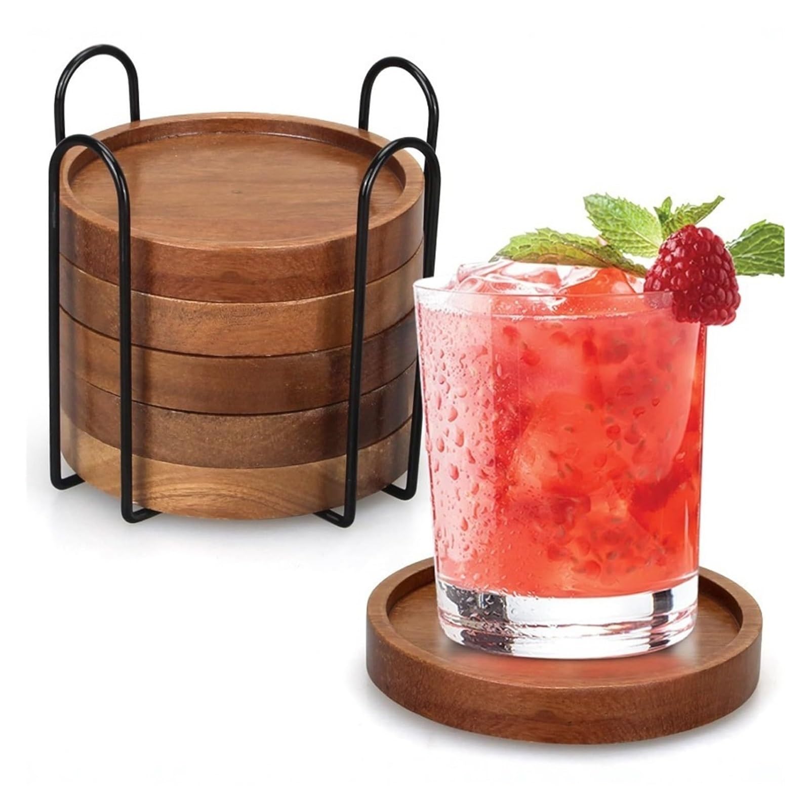 4/6pc Wood Coaster With Holder