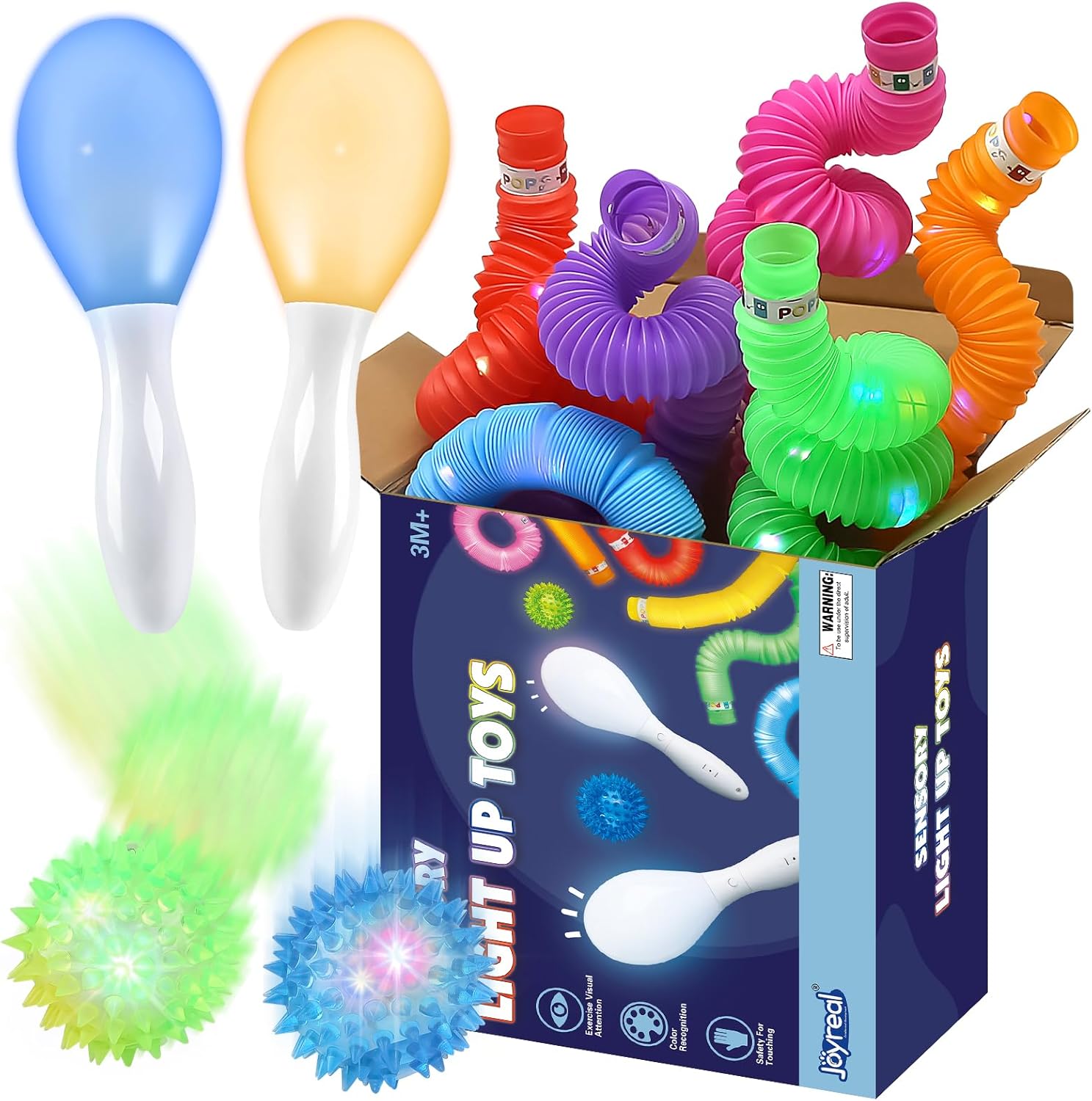 Joyreal Sensory Toys for Autism, LED Light Up Toys, Autism Toys, Autism Sensory Equipment, 10PCS Fidget Toys Sensory Tubes & Balls, Light Up Maracas for kids, Stress Relief Toy