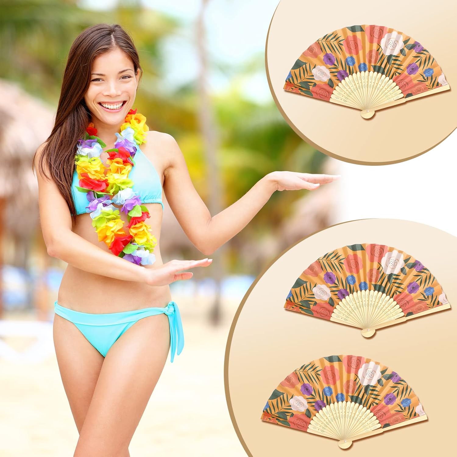 Maitys 24 Pcs Havana Nights Paper Fans Tropical Nights Folding Hand Fans Havana Night Folding Hand Fan with Cuban Print Hawaiian Hibiscus Luau Hand Fans for Summer Aloha Tiki Party (Havana Nights)