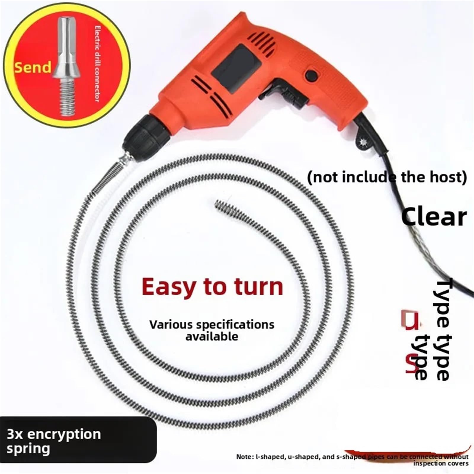 Molla for Tubo Di Scarico, Diametro 10 Mm | Strumento di pulizia antiruggine for la rimozione di condutture del lavandino del lavandino intasato(3.5-meter pipe)