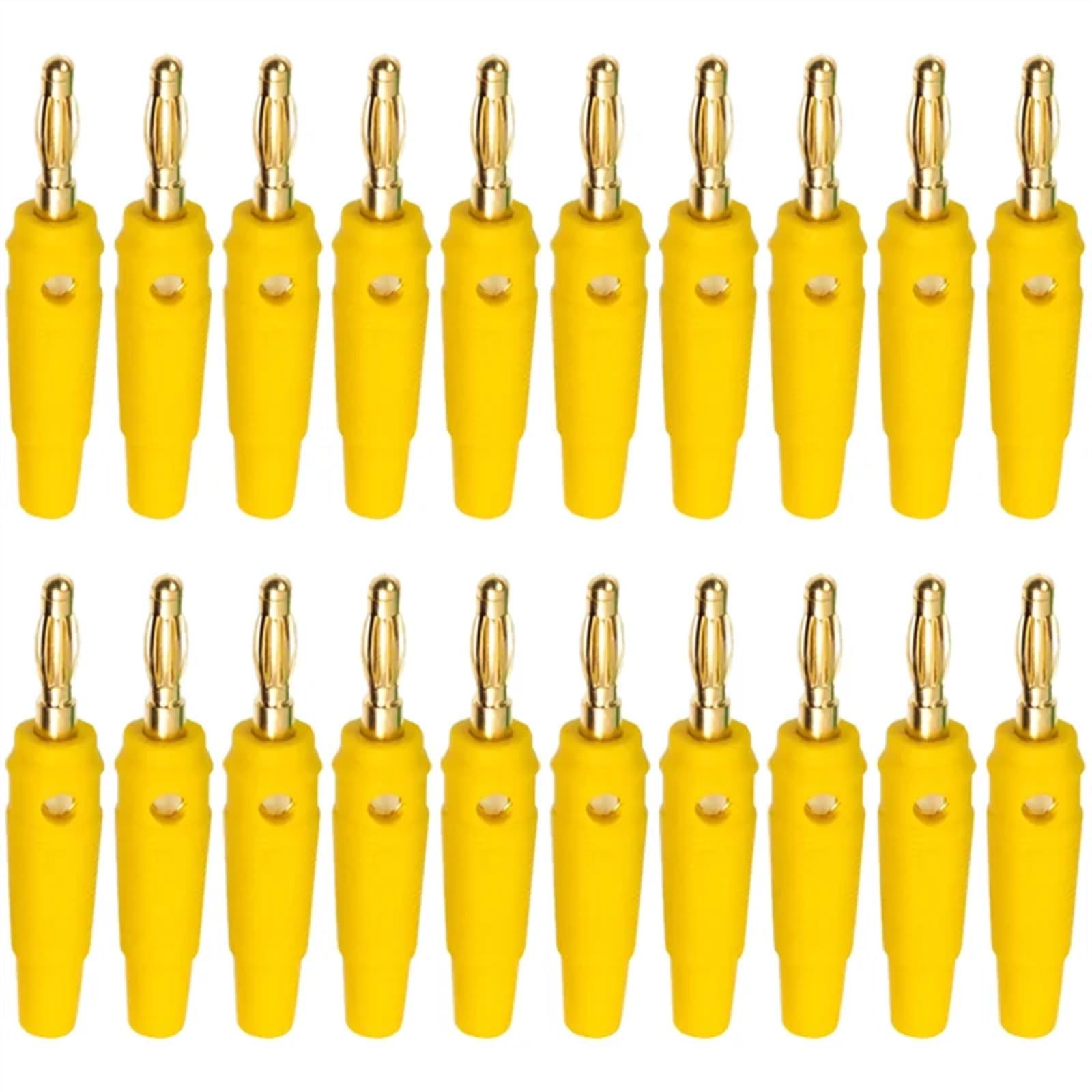 20 pièces 4mm fiches Banane Pur cuivre plaqué Or câble de Haut-Parleur Musical Broche de Fil connecteurs de fiche Banane(Yellow 20Pcs)