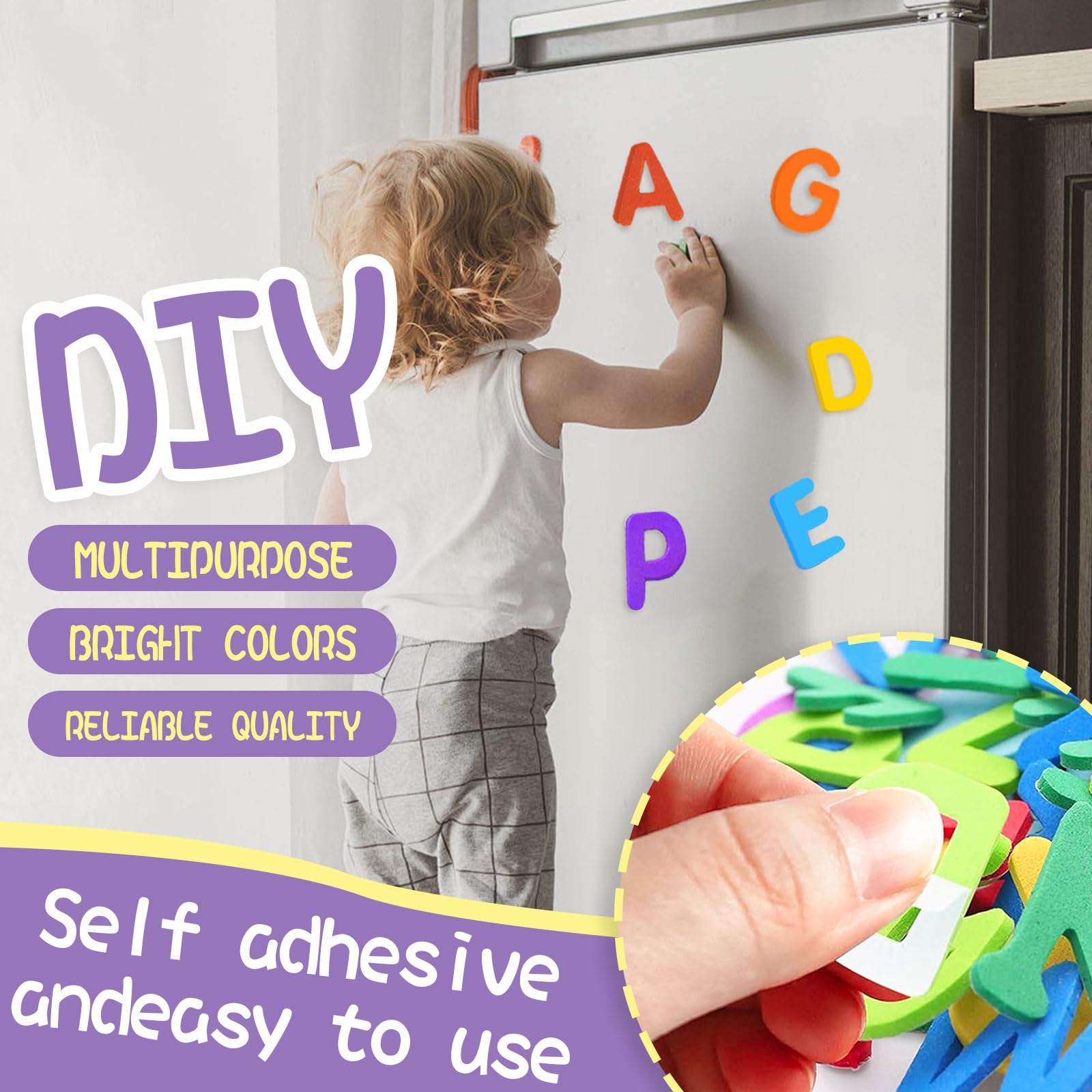 Lot de 1050 autocollants lettres en mousse, 10 couleurs auto-adhésives alphabet A-Z autocollants artisanaux pour décorations de fête de projet d'école pour enfants (1,1 x 0,9 pouces)