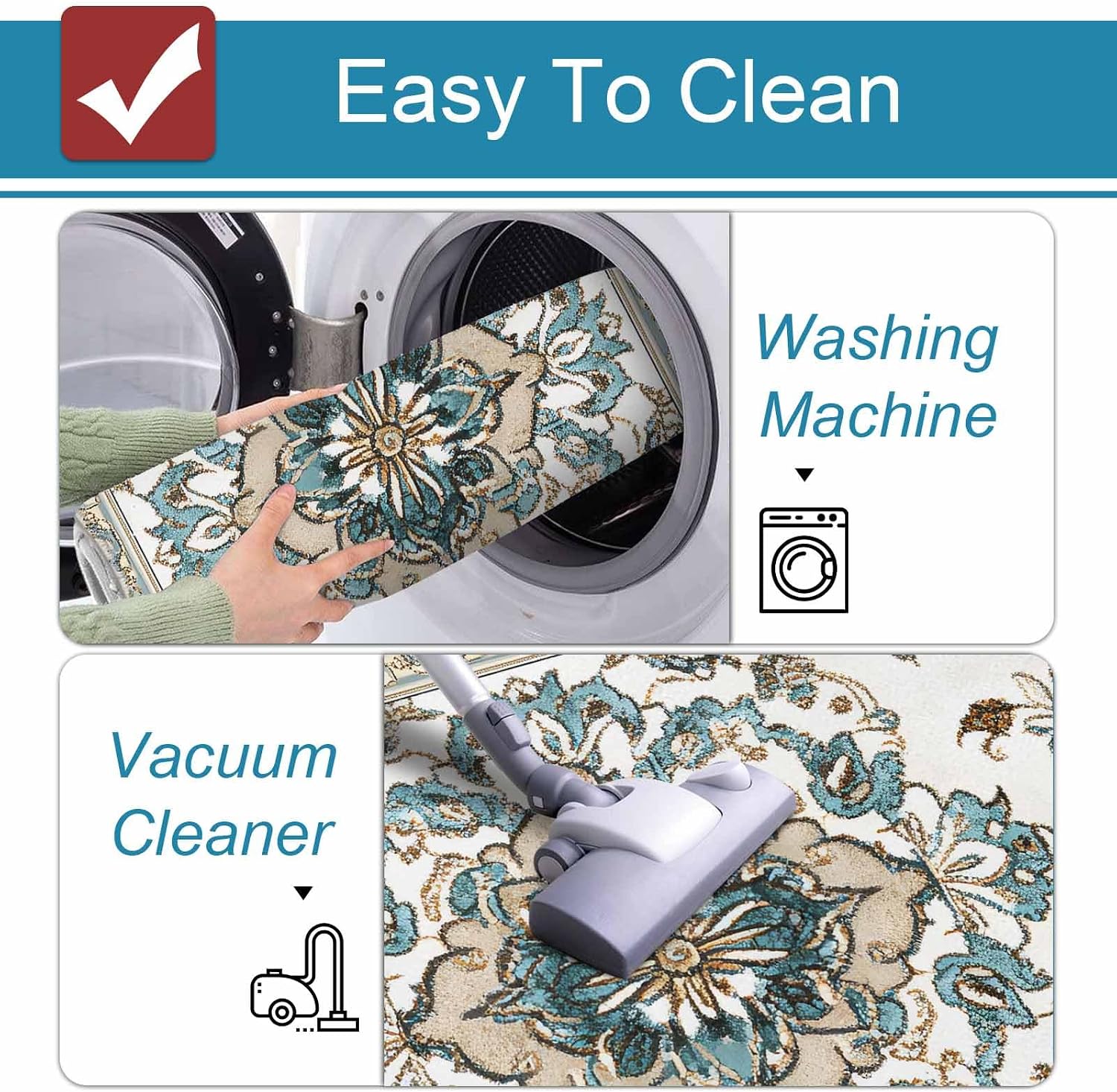 Prime Leader Boho Kitchen Mat Set 2 Pieces Retro Blue Floral Vintage Flower Non Slip Kitchen Rugs Washable Runner Rug Mats for Sink Laundry (19.7" x 31.5"+19.7" x 47.2")