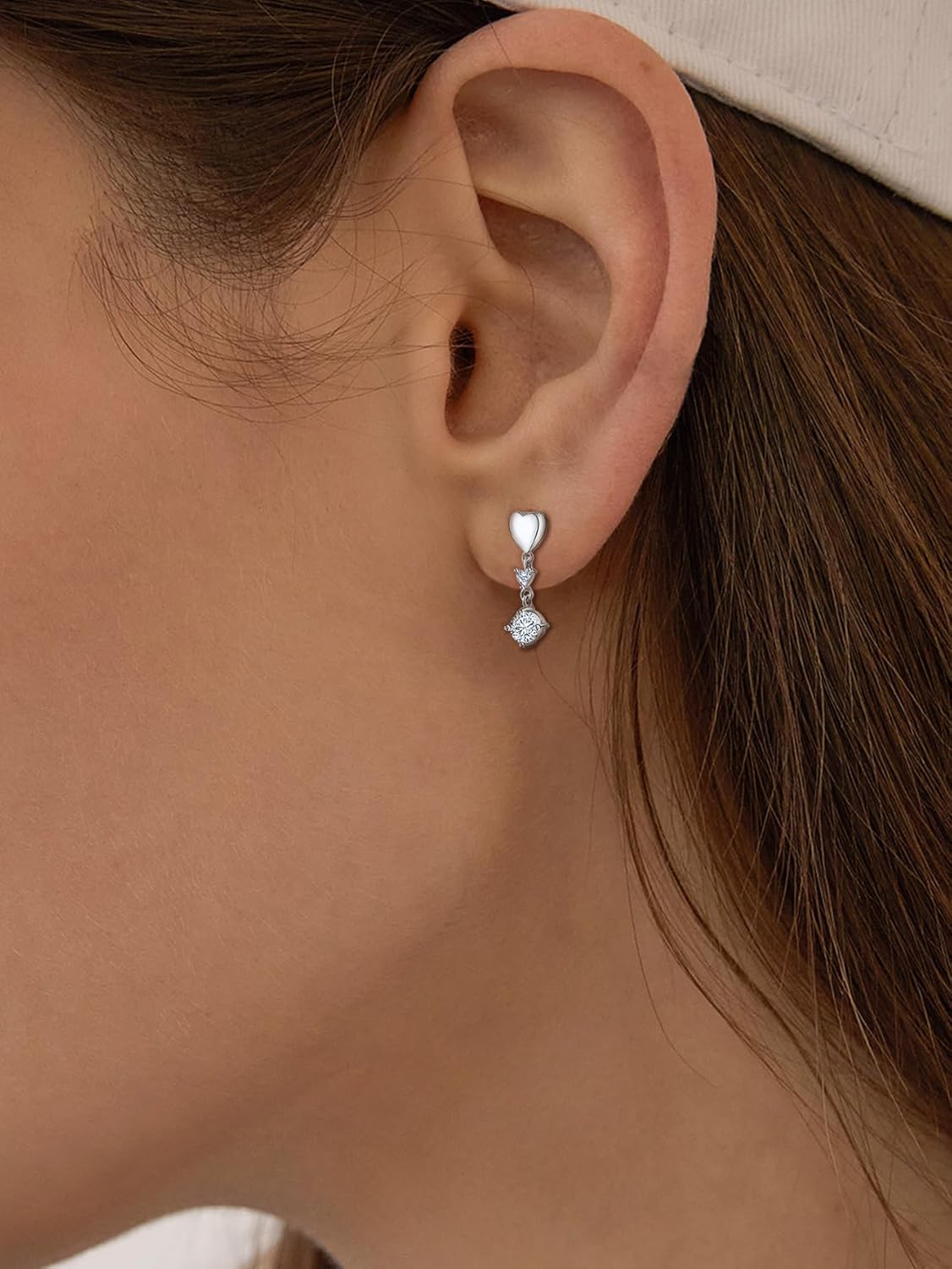 Sterling Sliver Heart Stud Earrings with Sparkling Cubic Zirconia Dangle for Women Lightweight Trendy Earring for Sensitive Ears - Image 3