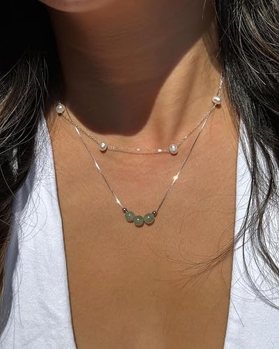 Miniatura 2 de Jade Necklace Sterling Silver Dainty Choker Necklace for Women Crystals Healing Gem Stones Necklace as Handmade Spiritual Gifts Mint Green Gemstone