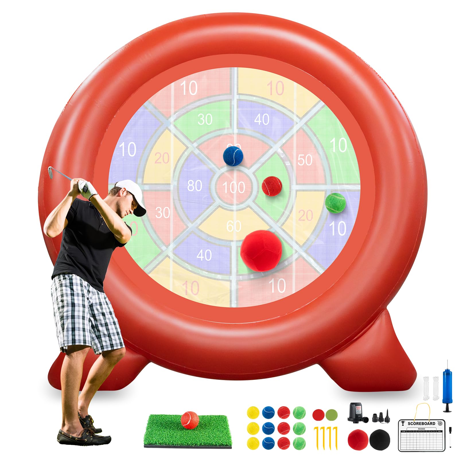 Giant Inflatable Dart Borad Game: Outdoor Golf Soccer Lawn Games - Kick Dartboard for Kids Adults Family, Waterproof Dart Mat for Yard Game with Pump