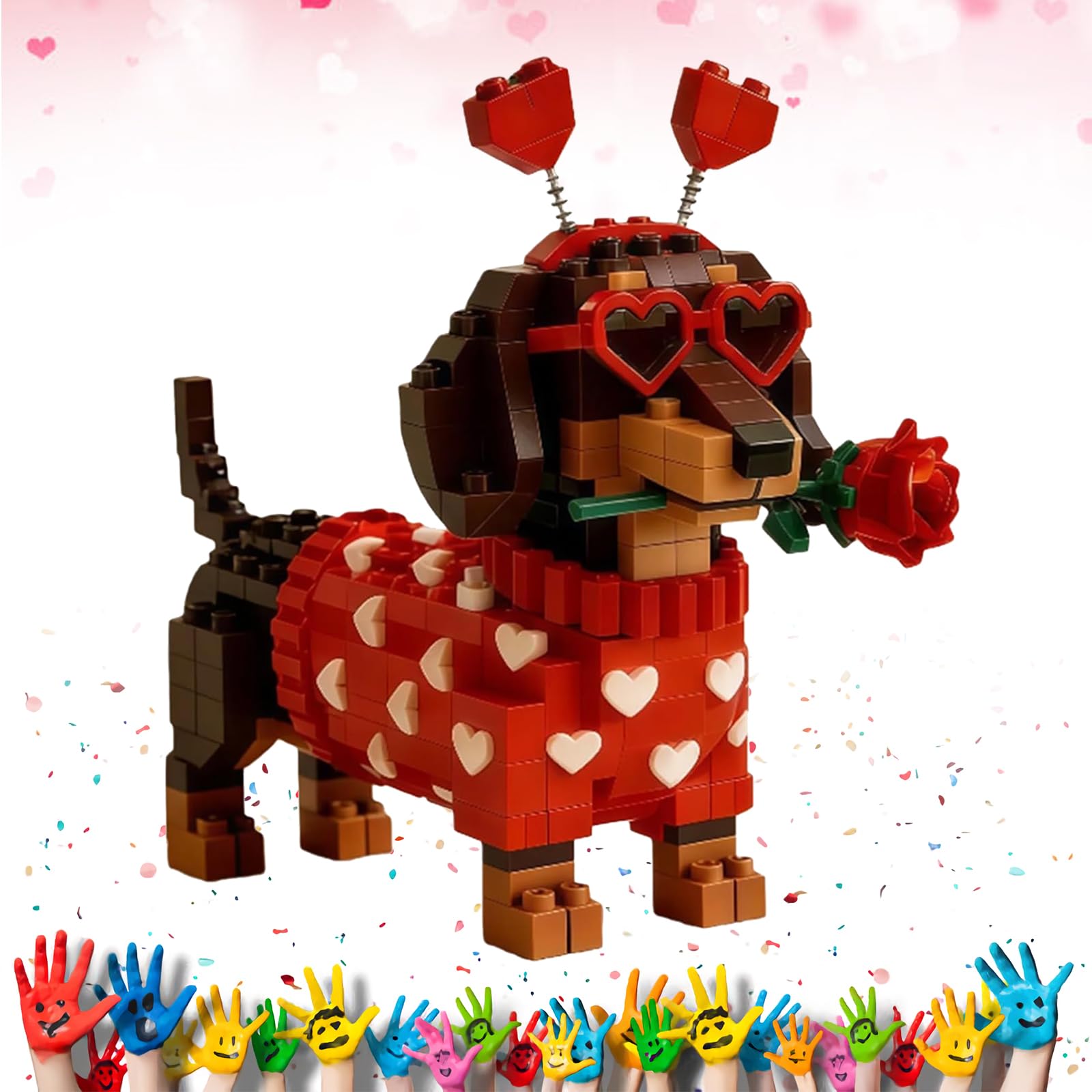 2026 Valentine’s Day Exclusive Dachshund Brick Set, Cute 3D Dachshund Dog Building Block, Puppy Figure with Heart Design, DIY Dog Brick Model Gift for Dog Lovers & Adults