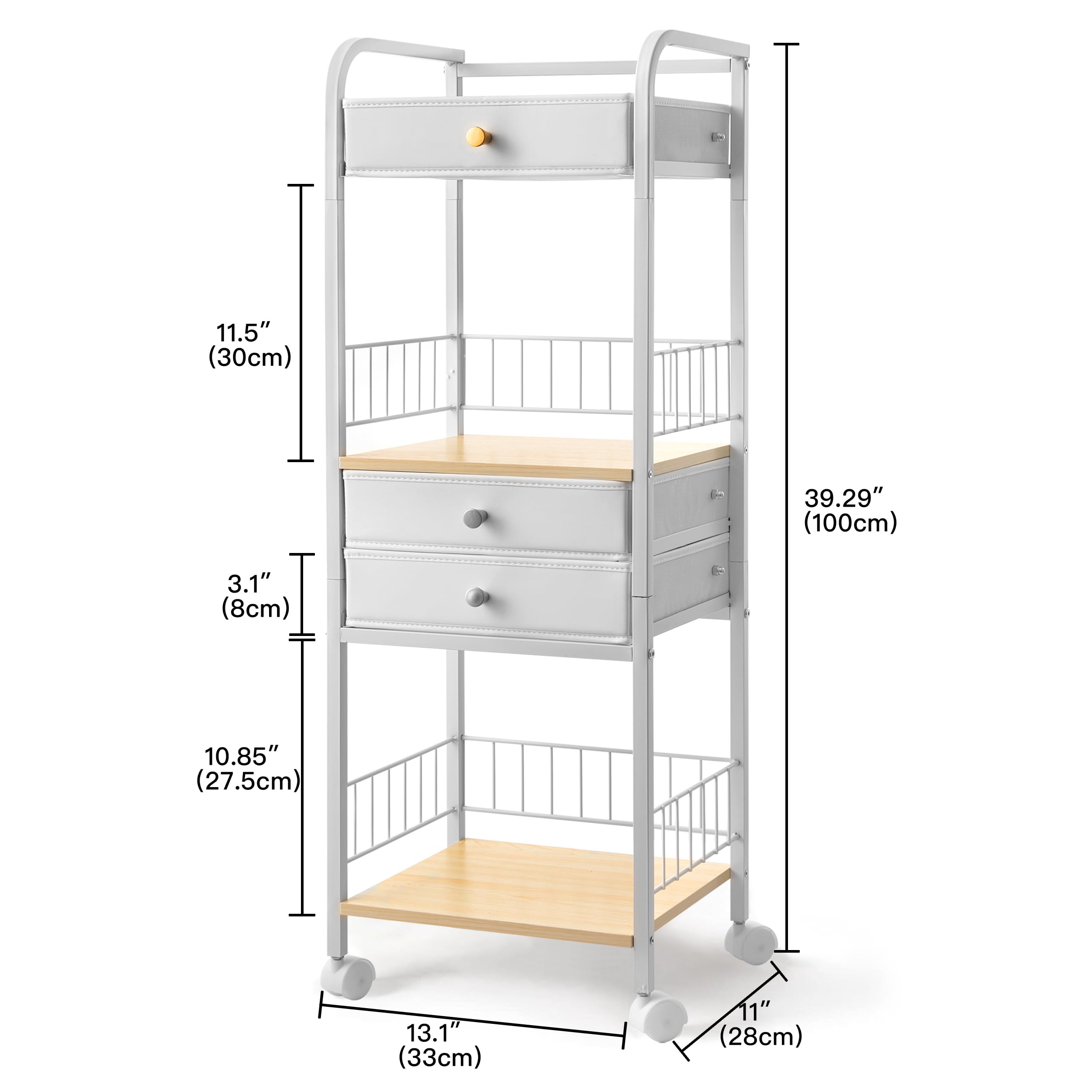 HBlife Floor Makeup Organizer Storage Cart, Make Up Organizers with Drawers, Vanity Cosmetics Display Cases Holder for Skincare Nail Polish Perfume, Bathroom Organizer Shelf with Wheels