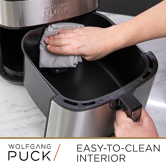 Wolfgang Puck 9.7QT Stainless Steel Air Fryer, Large Single Basket Design, Simple Dial Controls, Nonstick Interior, Includes Cooking Guide & Recipes