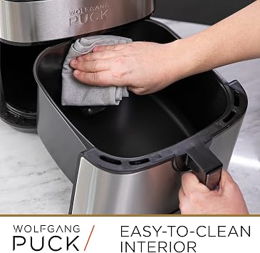 Wolfgang Puck 9.7QT Stainless Steel Air Fryer, Large Single Basket Design, Simple Dial Controls, Nonstick Interior, Includes Cooking Guide & Recipes