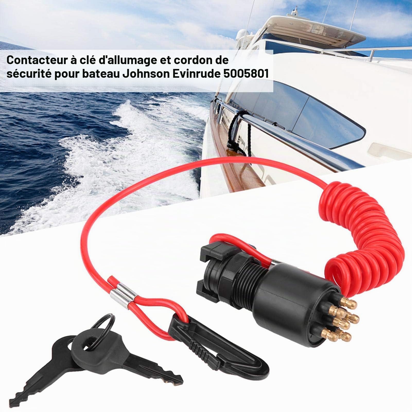 Interrupteur à clé de Interrupteur à clé de de et lanière de sécurité adaptée au bateau son Evinrude 5005801, clés de voiture