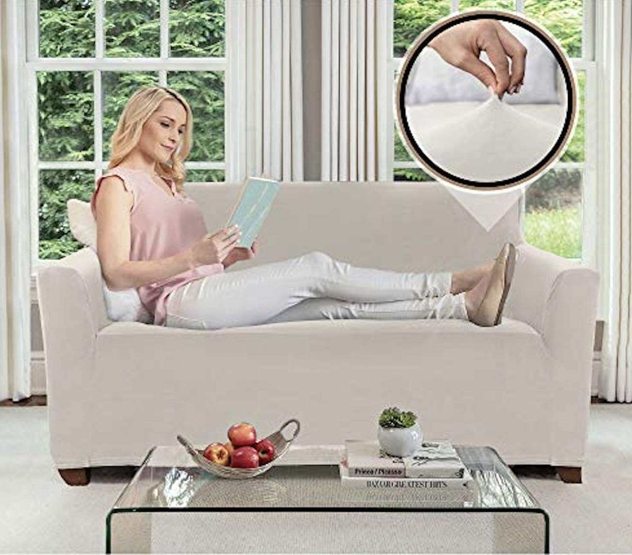 Gorilla Grip Original Velvet Fitted 1 Piece Loveseat Slipcover, Stretch Up to 54 Inches, Velvety Covers, Luxurious Couch Slip Cover, Spandex Loveseats Furniture Protector, with Fasteners, Soft Linen