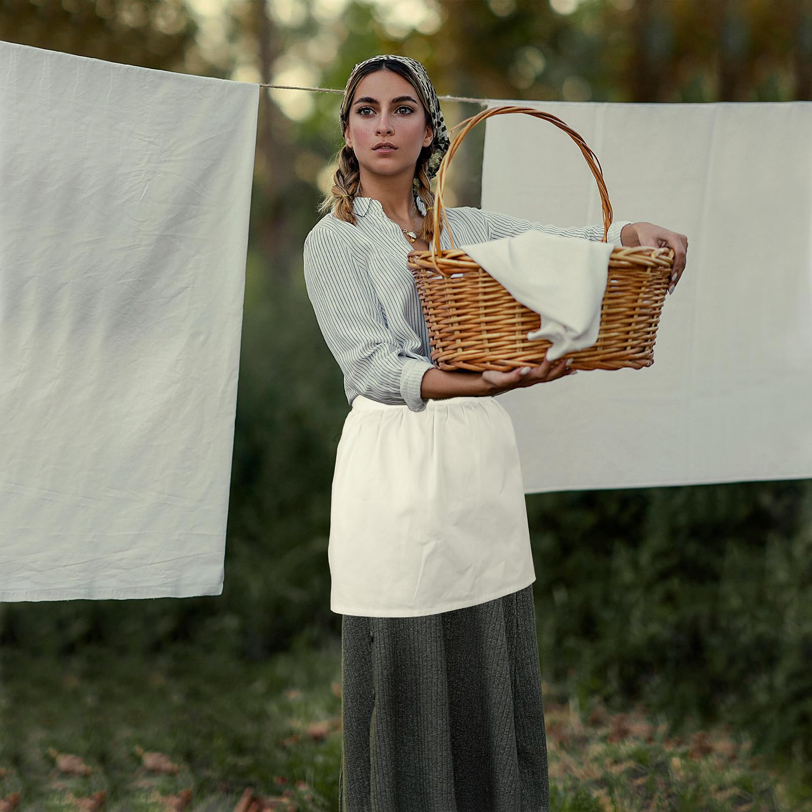 Ptwola Grembiule Vintage Con Volant E Tasche Per Donna - Mezzo Grembiule Bianco Per Cucina, Pasticceria E Pulizie, Taglia Unica