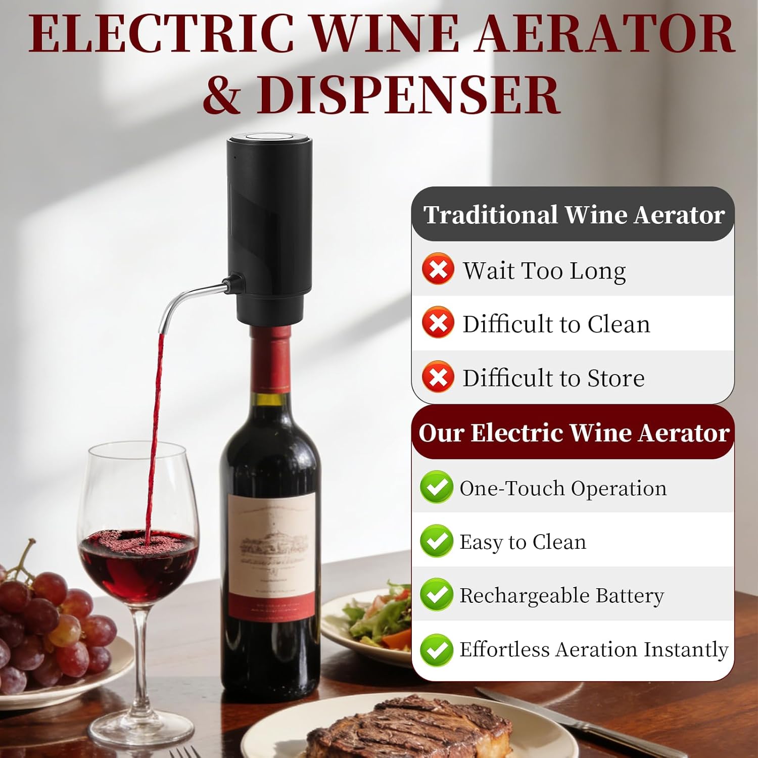 Rechargeable Electric Wine Gift Set - Wine Opener, Wine Aerator, Foil Cutter and Vacuum Stoppers for Home Bar and Outdoor Parties, Wine Lovers Gift for Men Women - Christmas, Birthday, Holidays