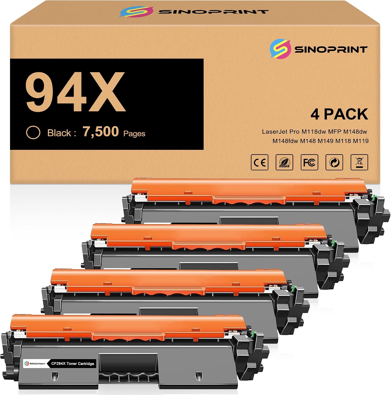 94X Toner Cartridge Black High Yield for HP LaserJet Pro M118dw Toner Cartridge, Pro M148dw, M148fdw, M118, M148, M149fdw Printer 4-Packs Black
