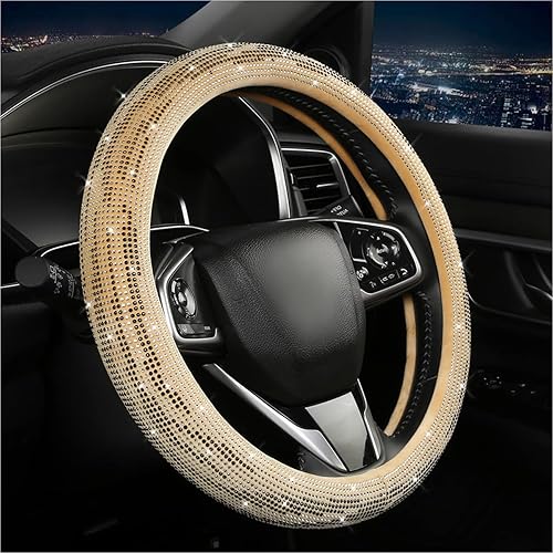 Funda de cuero para volante con diamantes de imitación brillantes para niñas, ajuste universal de 14.5 pulgadas (piel colorida)