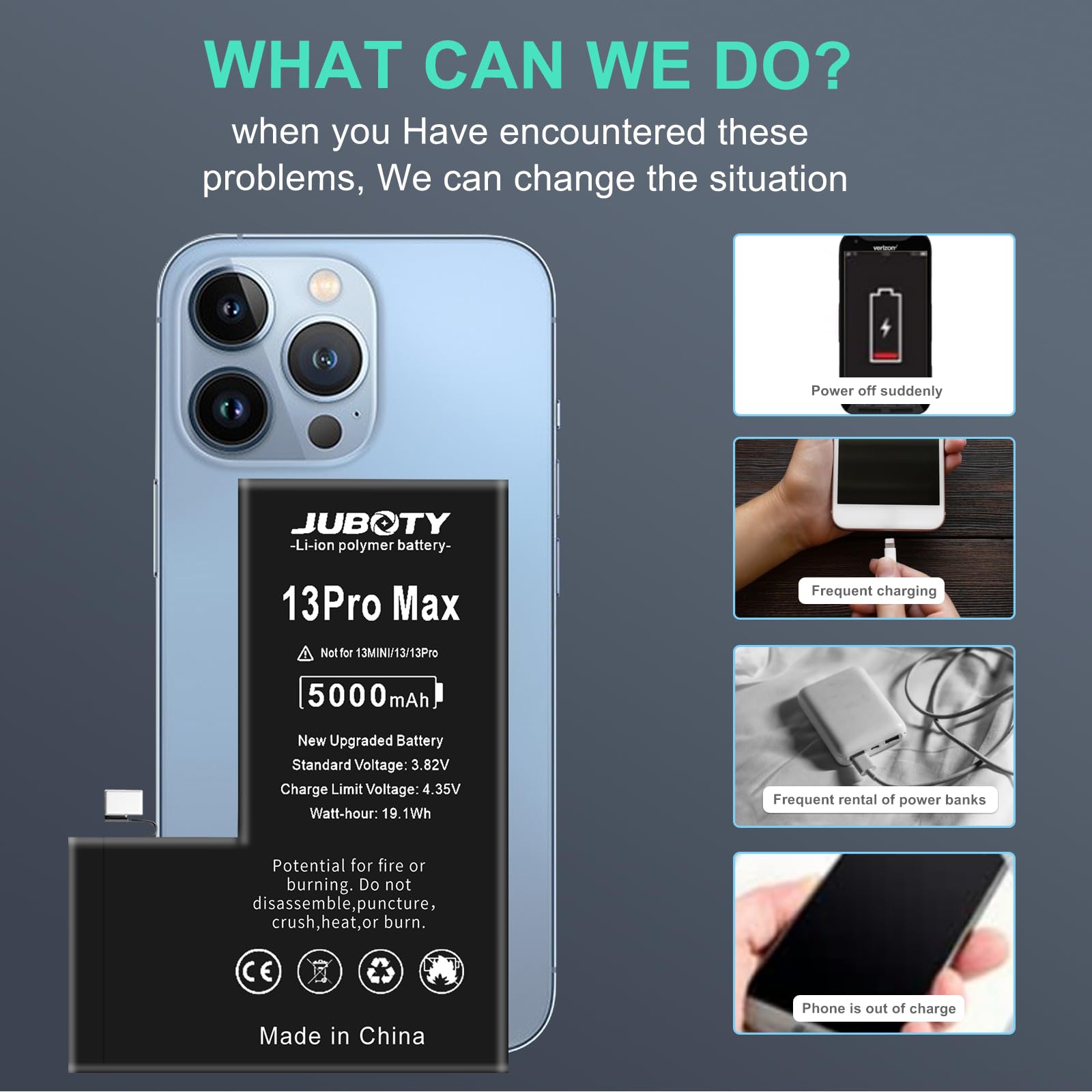 JUBOTY 5000mAh Battery for iPhone 13 Pro Max Models A2643 A2484