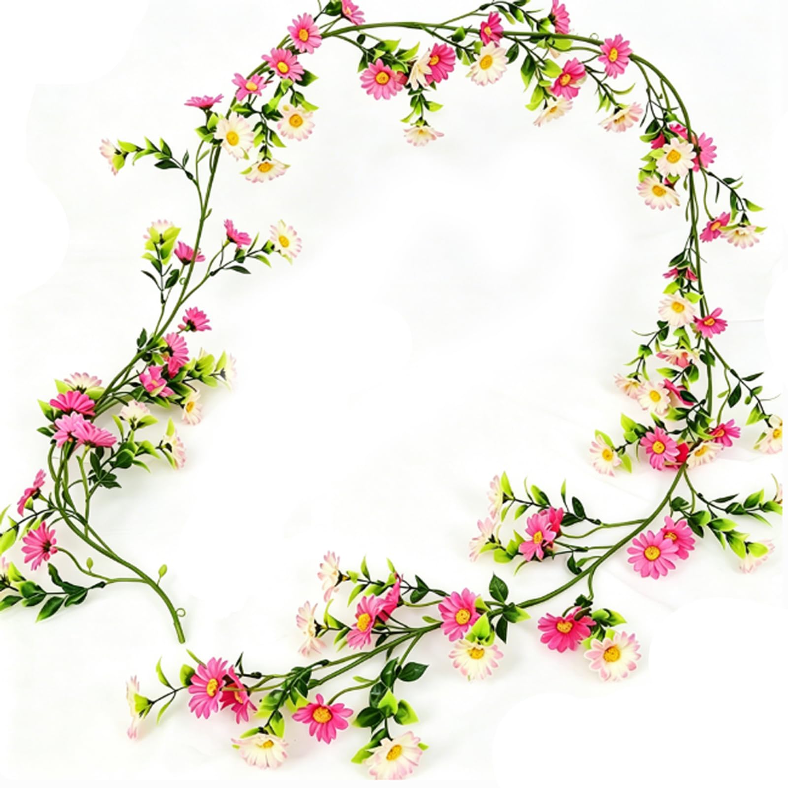 1 Piece Deep Pink 210cm Artificial Daisy Sunflower Garland with Green Leaves, Hanging Fake Vine Plants, Flower Garland Decoration, Hangings Flowers for Wall Birthday Spring Garden Wedding Decor