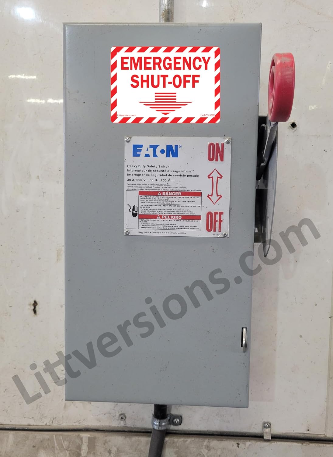 5-Pack 5" x 3.5" EMERGENCY SHUT-OFF Down Arrow Fuel Switch Decal Labels Danger Sign Sticker Electrical Panel Heavy Duty 4 mil Waterproof Ultra Durable Lock Out EPA2AP