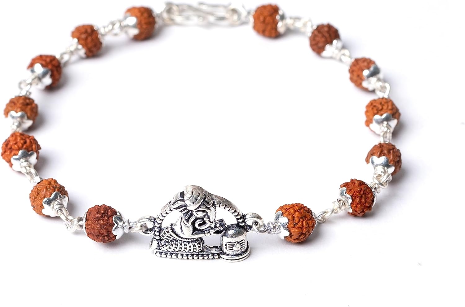 Hem Jewels Pure Silver Rudraksh Rakhi for Brother | Silver Rudaksh Bracelet for Men | Silver Rakhi with Ganesha and Shivling Motif (HJRKH-60)
