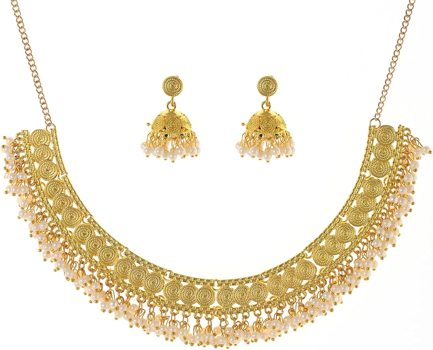 Jhumka-Necklace-Indian-Jewelry-Sets for Women Kundan-Earrings-Oxidized-Choker-Pearl-Chain-Gold-Wedding-Jewelry-Sets for Brides