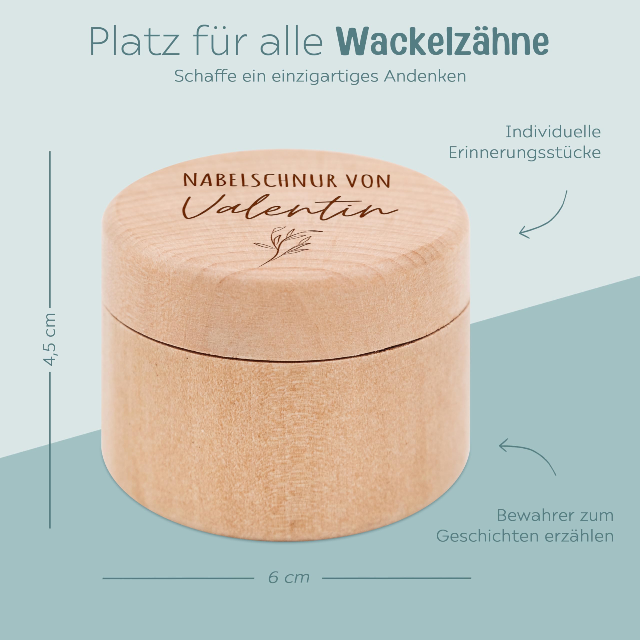 wunderwunsch® - Milchzahndose personalisiert aus Holz mit hochwertiger Gravur - Zahndose Milchzähne als Erinnerung an die ersten Zähnchen (Nabelschnur)
