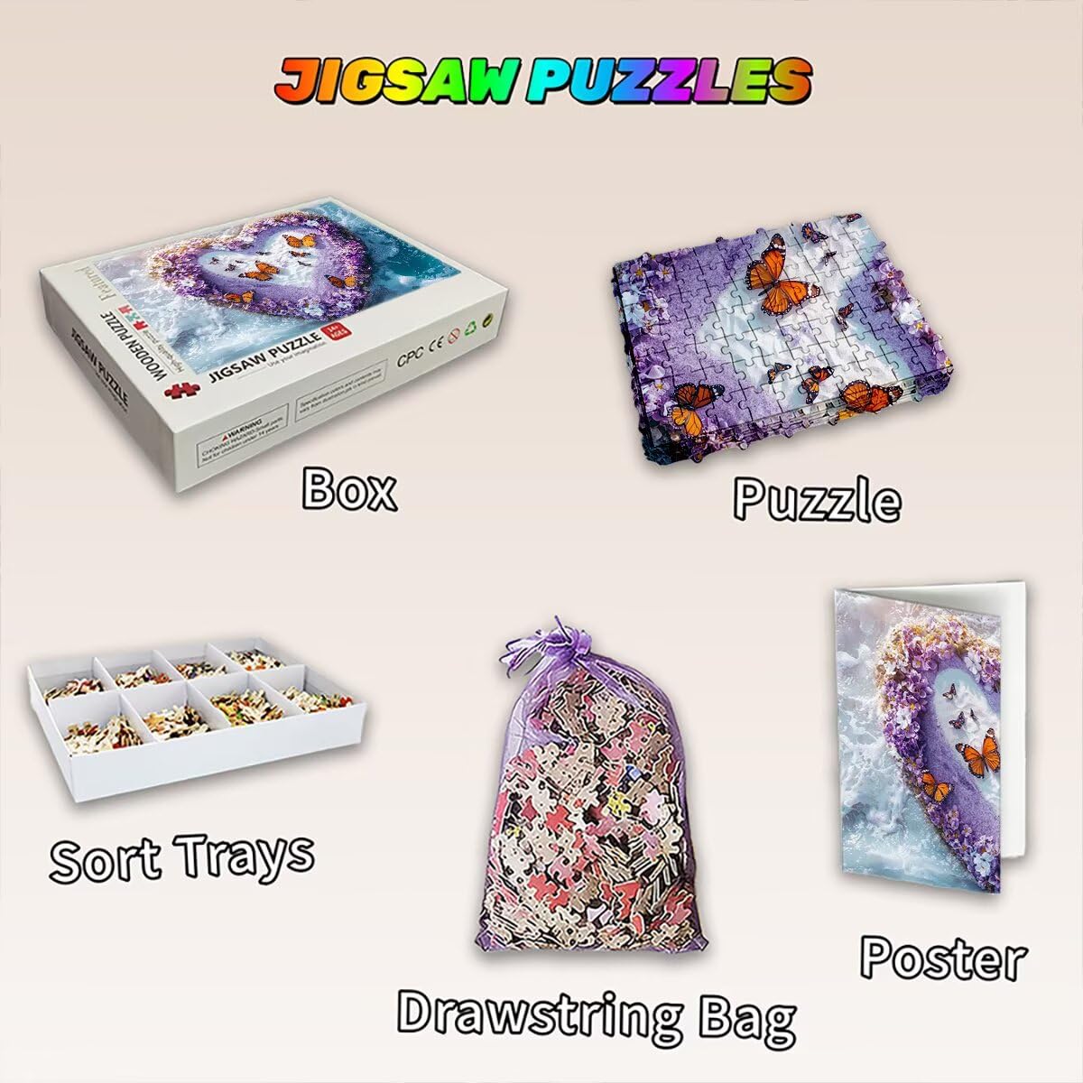 Puzzle 3000 elementów motyl, puzzle serca dla dorosłych, klasyczne puzzle gry edukacyjne do aktywności rodzinnej, najwyższej jakości drewniane puzzle z pudełkiem na prezent dla mężczyzn i kobiet
