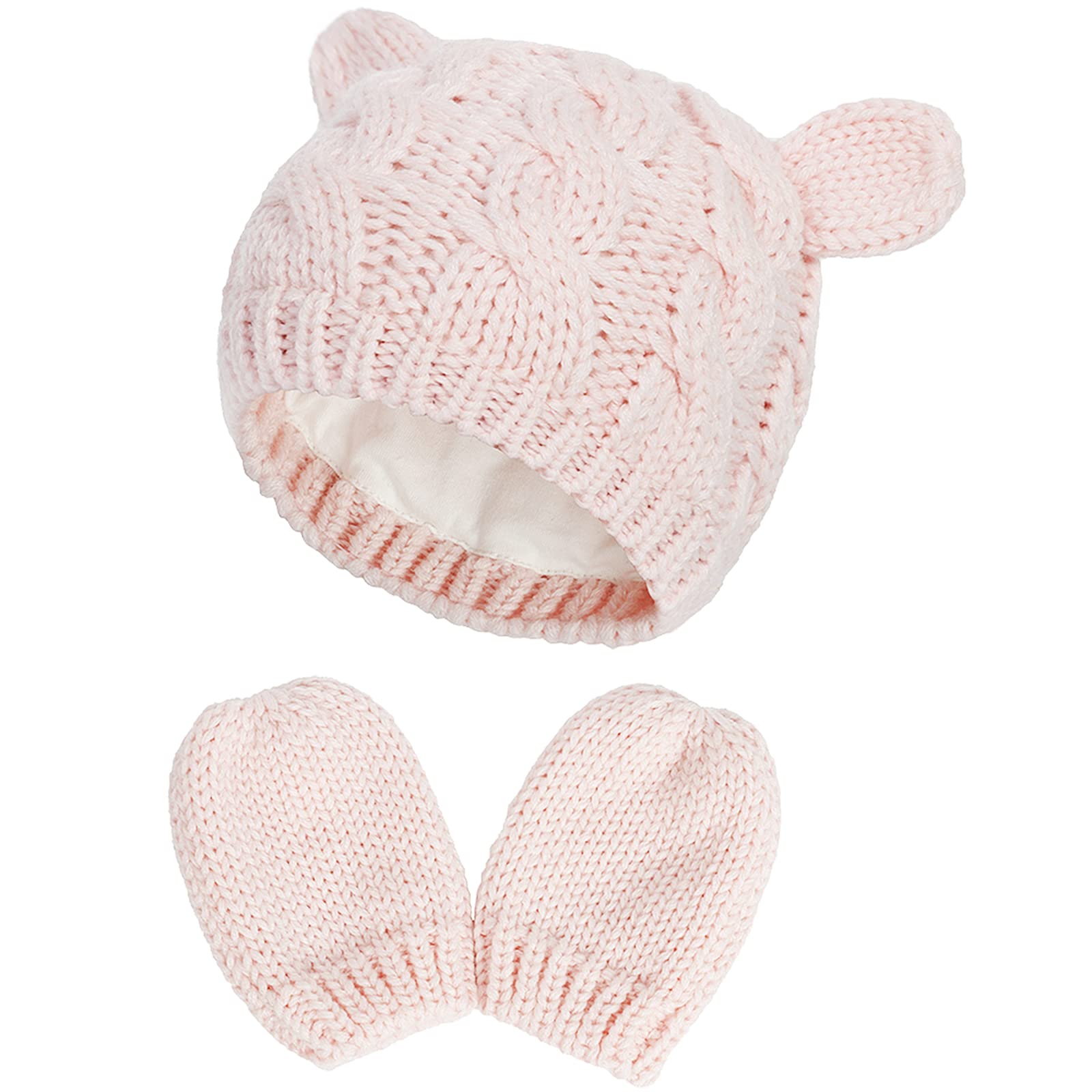 Malaxlx Neugeborenes Baby Winter Mütze Handschuhe Set – Warme gestrickte Mütze und Handschuhe für Mädchen und Jungen