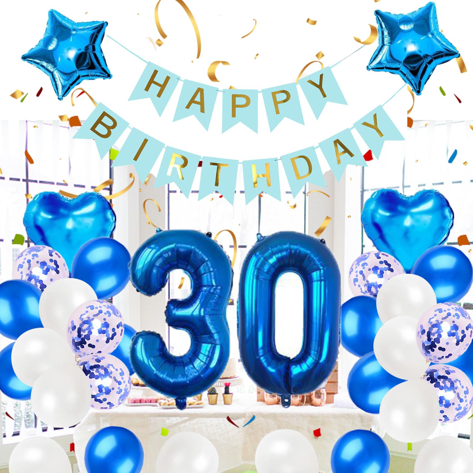 Amazon | 30歳誕生日 バルーン 風船 飾り付け セット ブルー 数字
