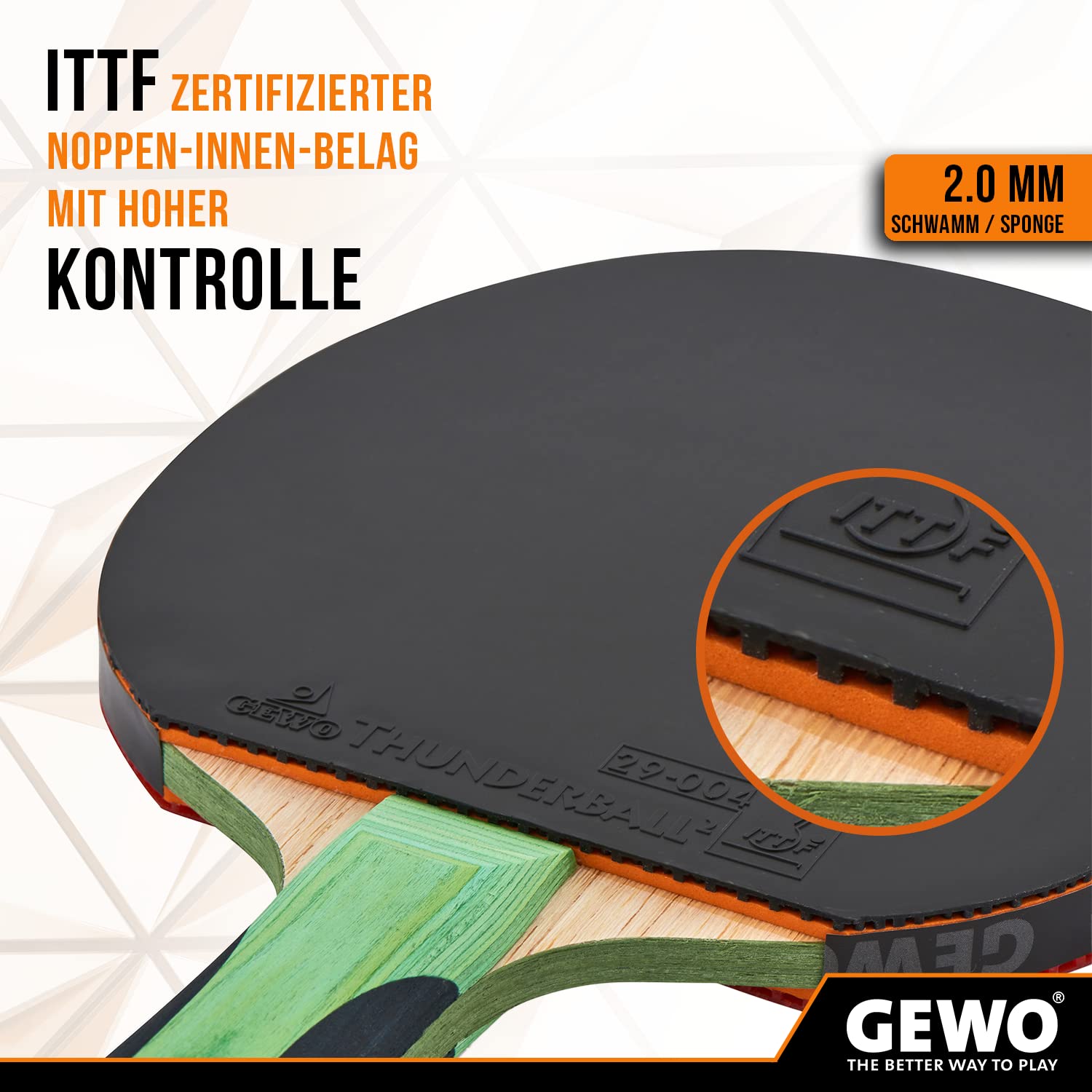 GEWO CS Energy Carbon Pro rakieta do tenisa stołowego - atest ITTF - rakieta węglowa z kontrolowaną powłoką i wysokimi właściwościami obrotowymi, wklęsła, gąbka 2 mm